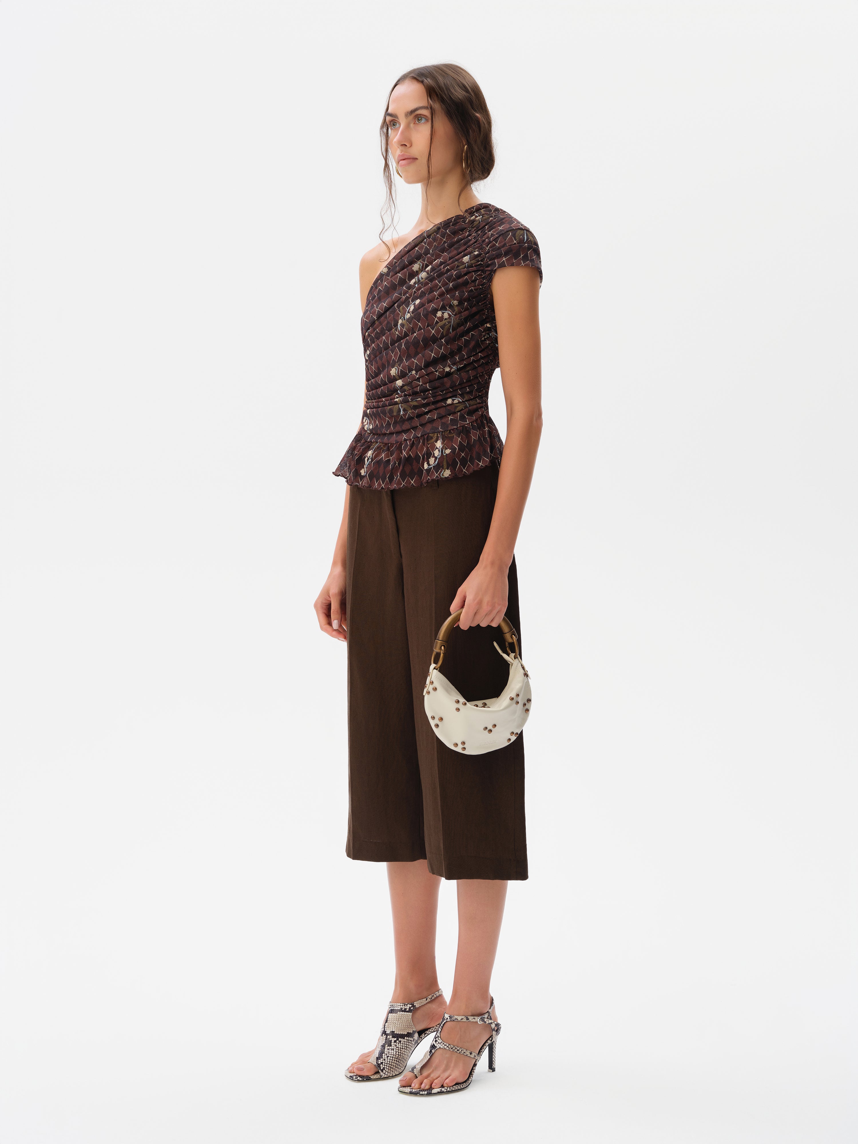 OPHI - One-shoulder printed mesh top