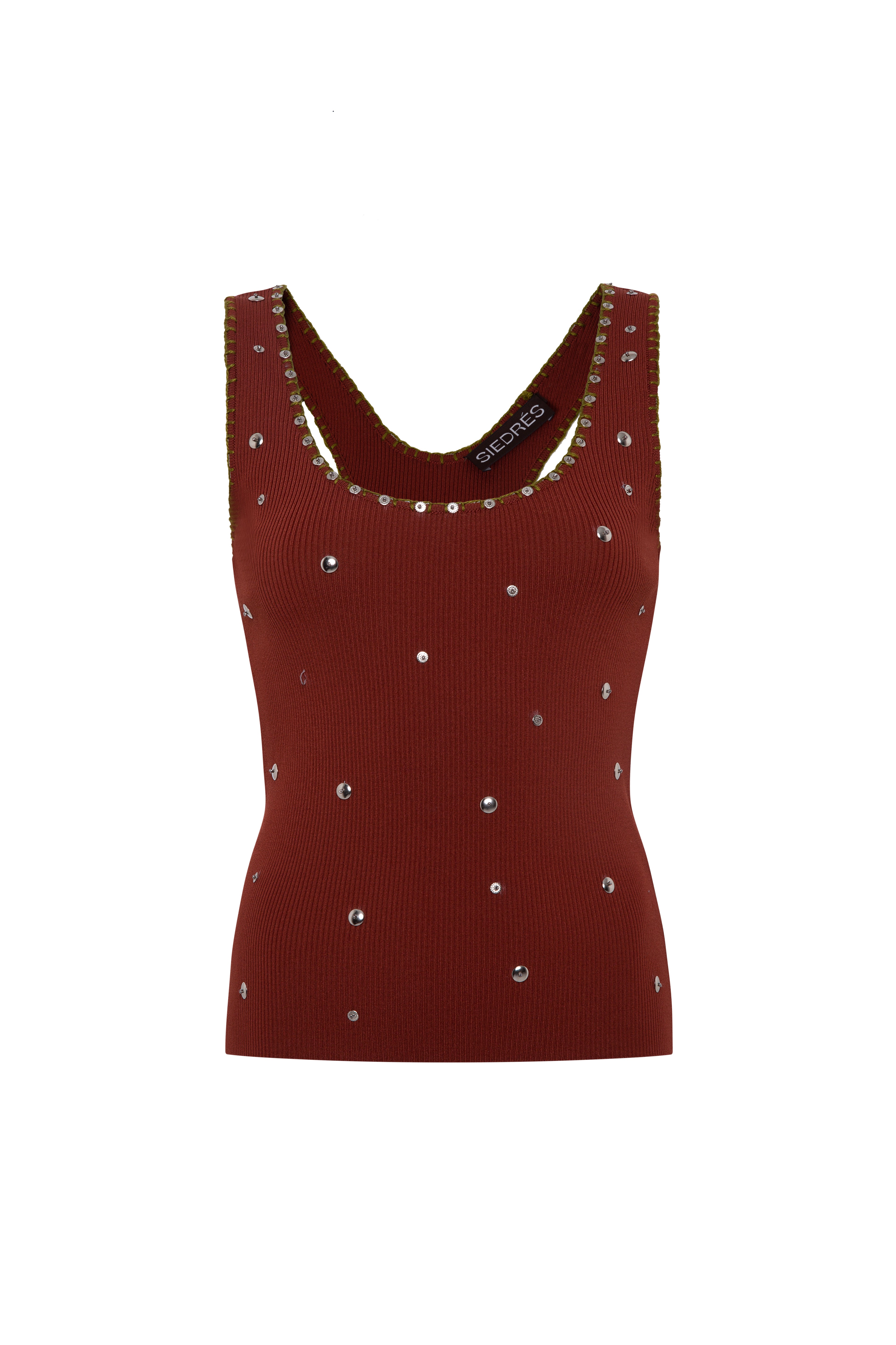 PIANZA - Ribbed knit fitted tank top with studs