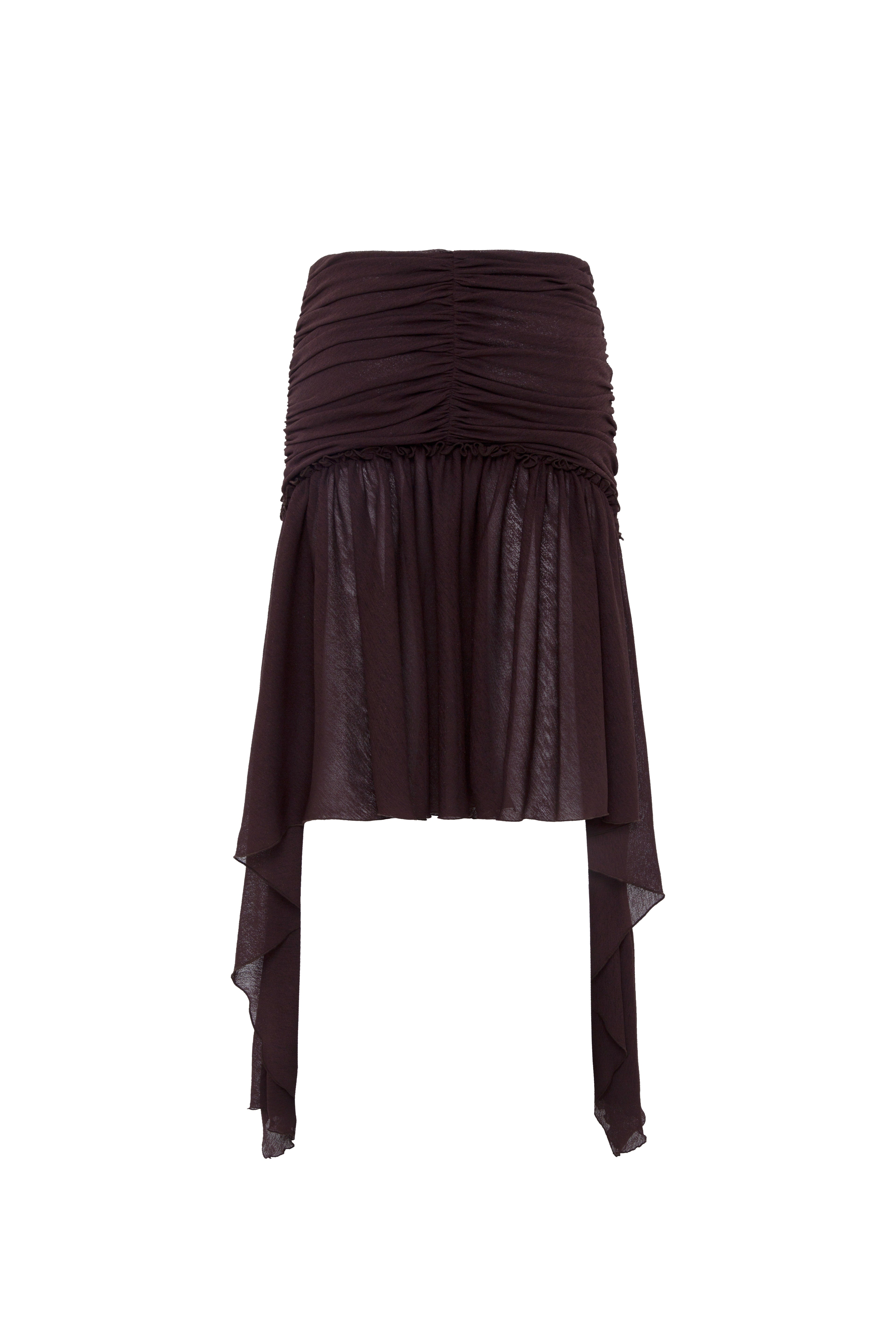 PIXIE - Asymmetric draped mini mesh skirt