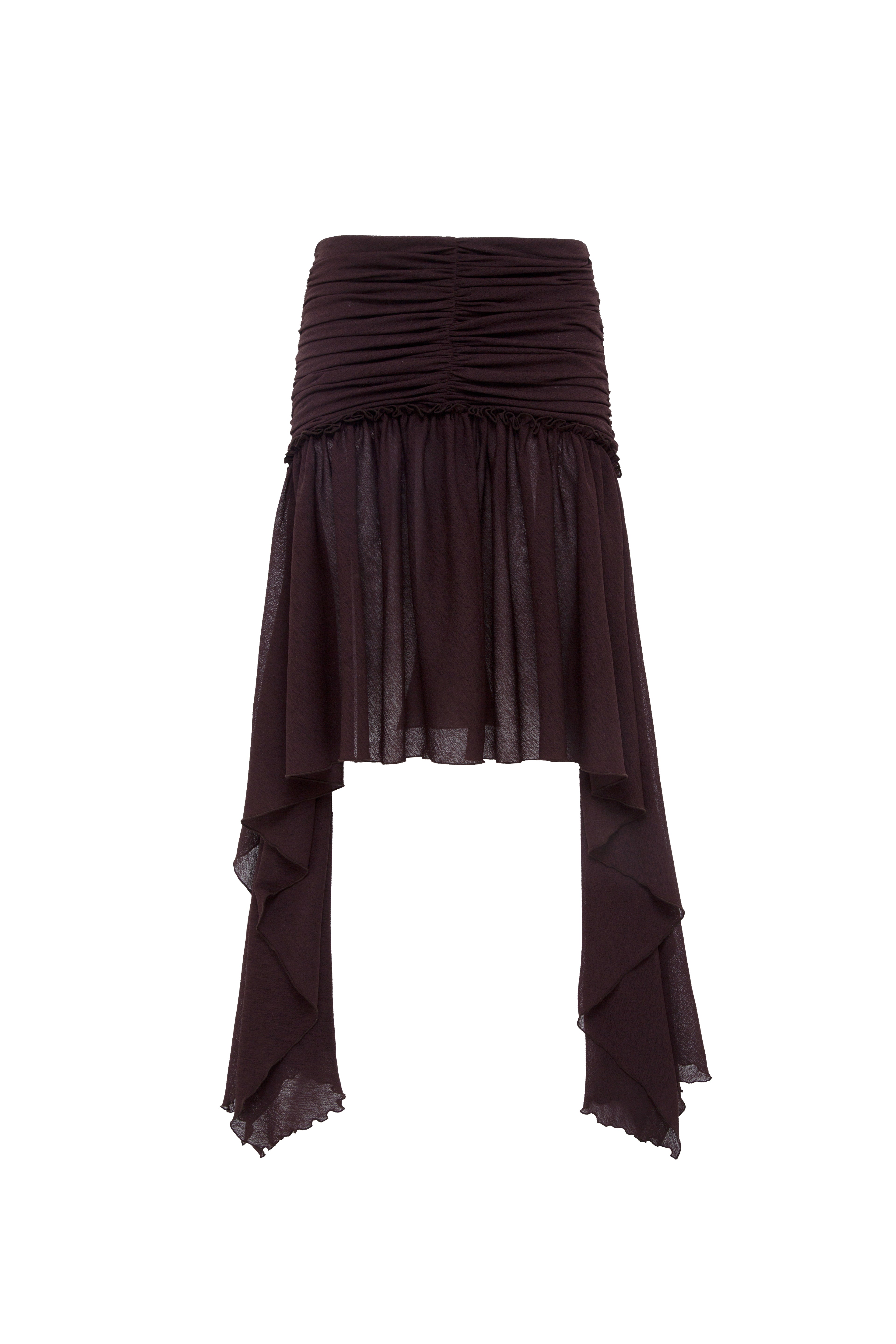 PIXIE - Asymmetric draped mini mesh skirt