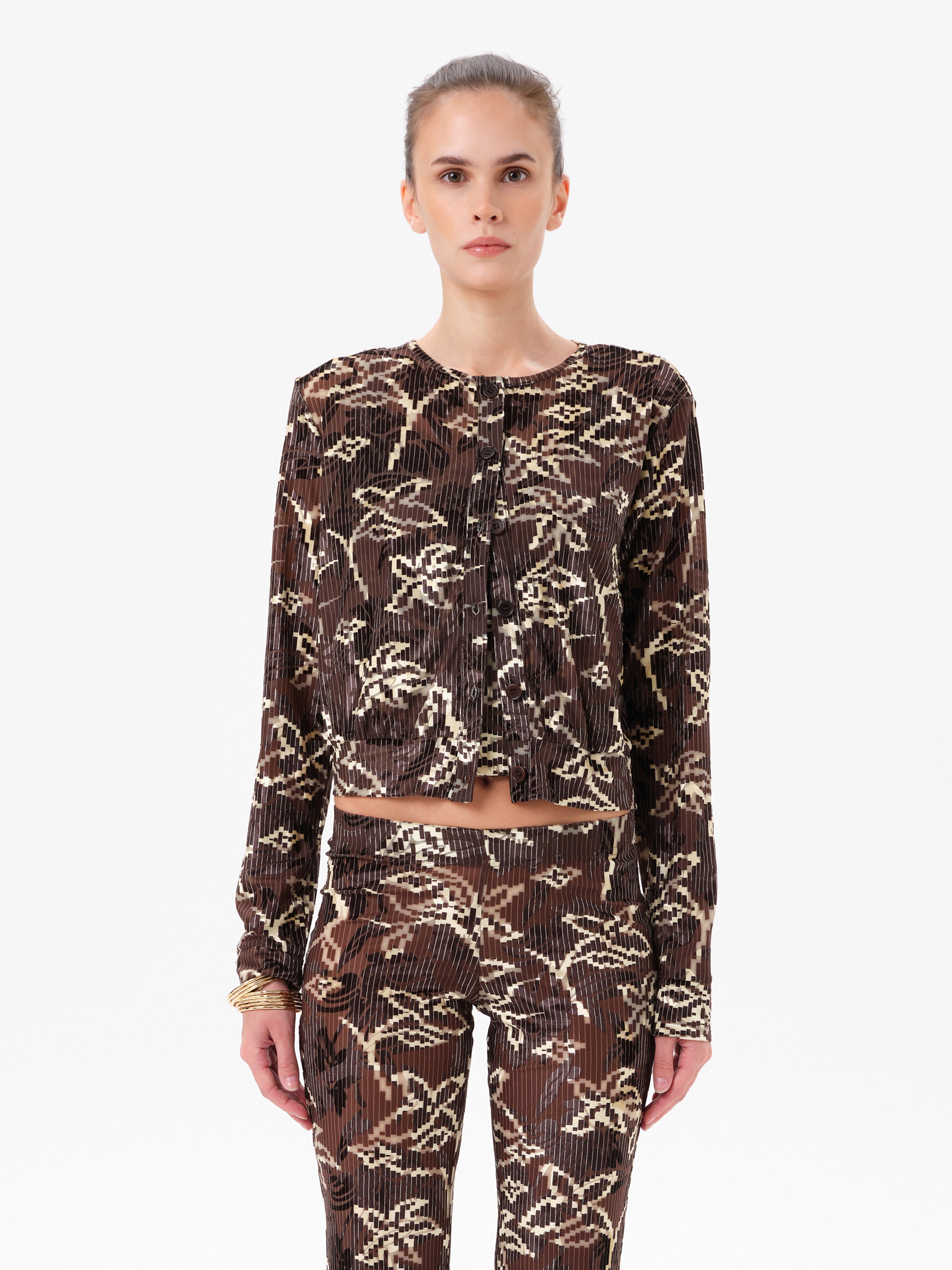 POLI - Velvet cardigan with floral print