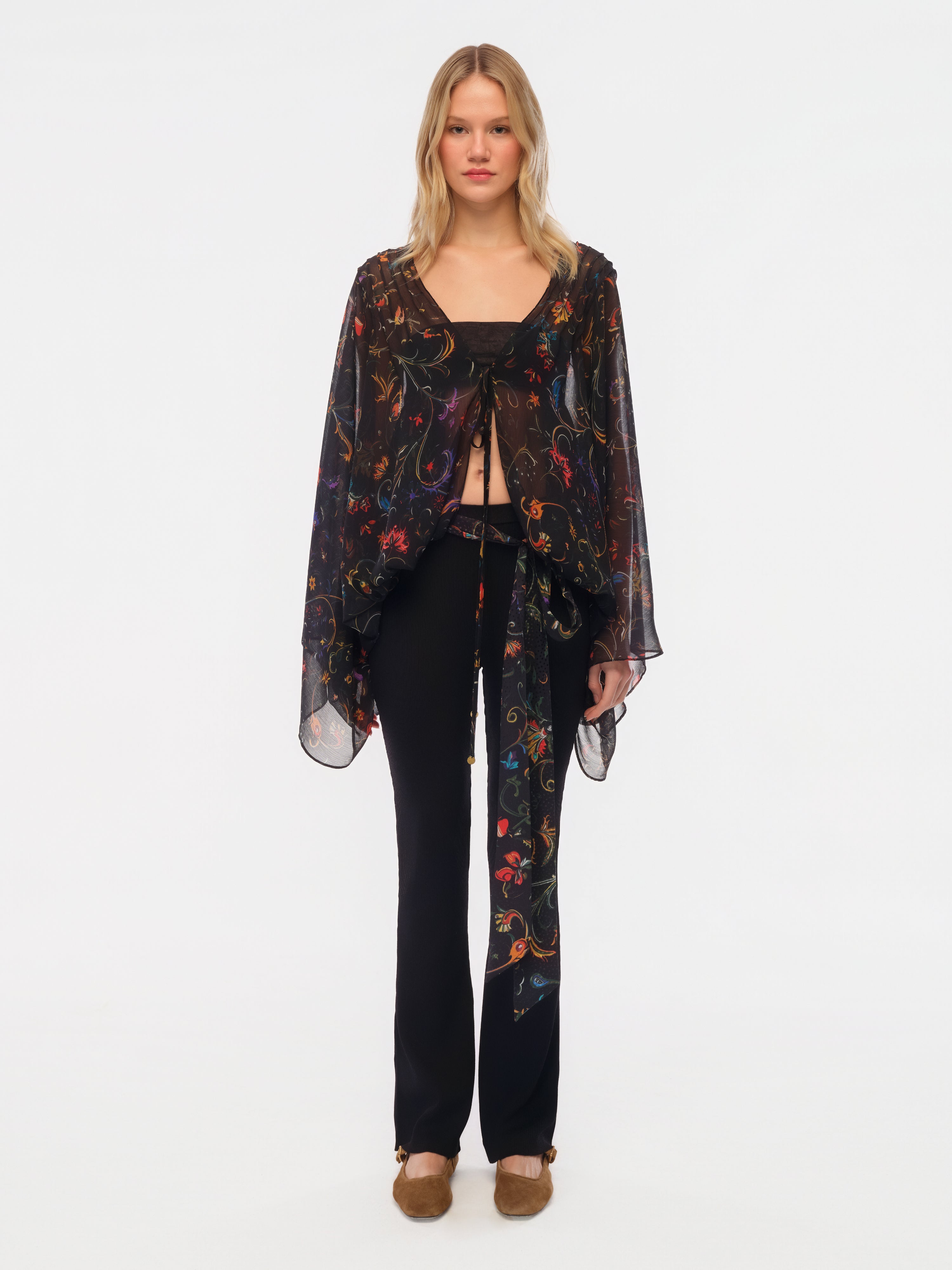 NOTRE - Flare-leg knit pants with scarf detail