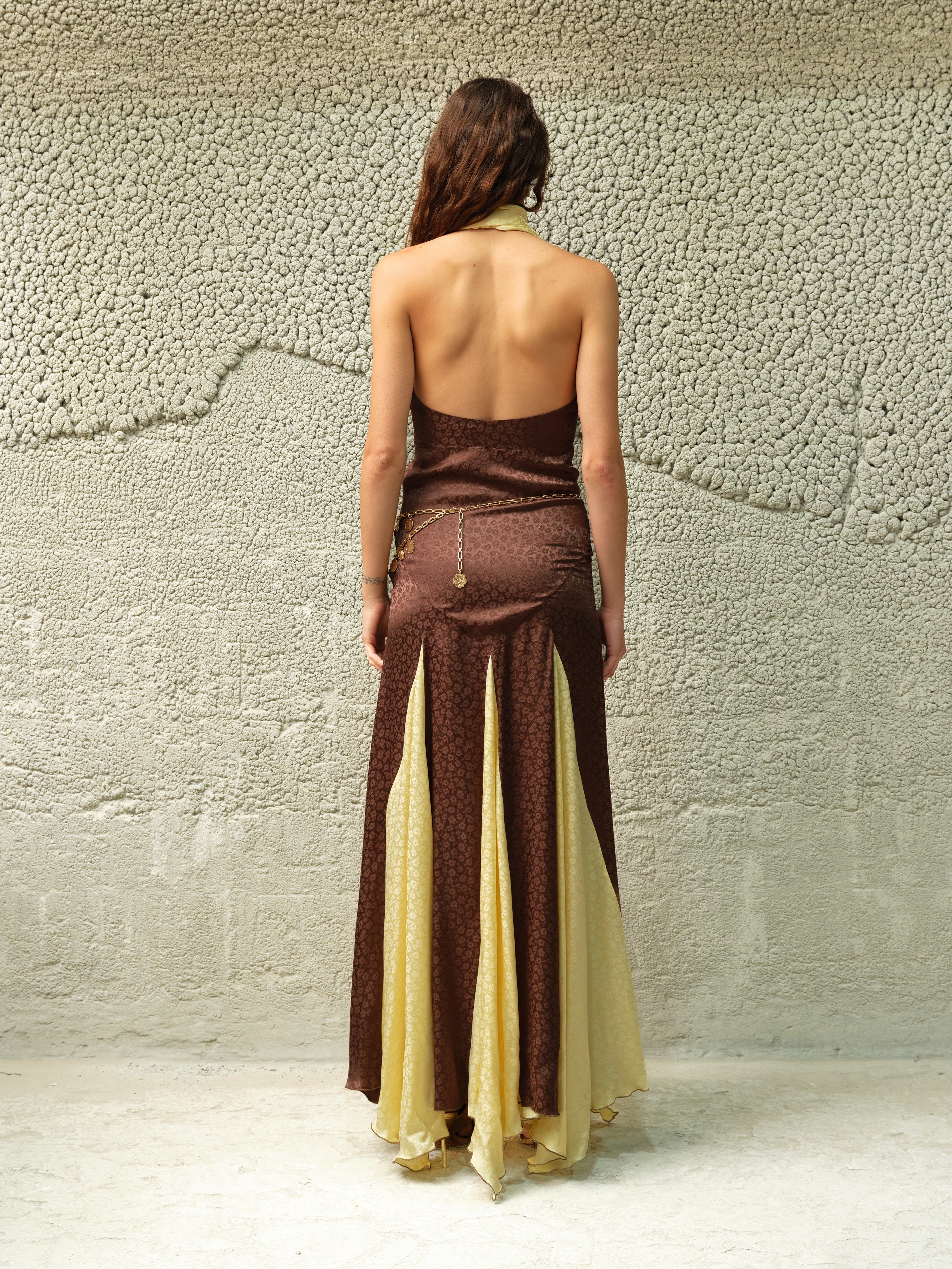 RAYE - Floral jacquard satin halter neck maxi dress