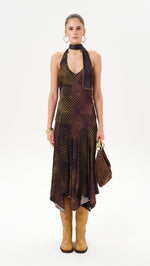 RAYE - Printed halter neck midi satin dress