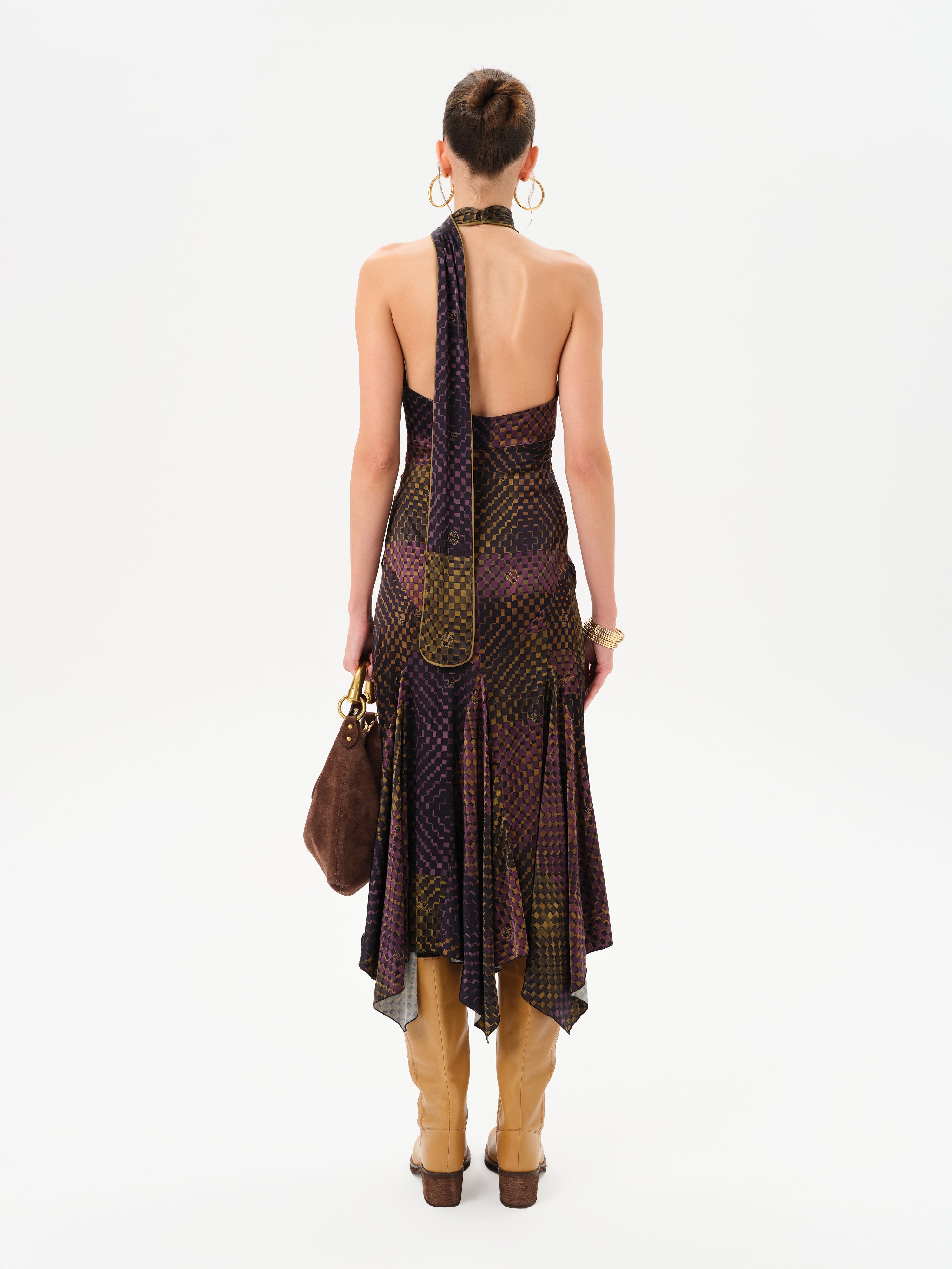 RAYE - Printed halter neck midi satin dress