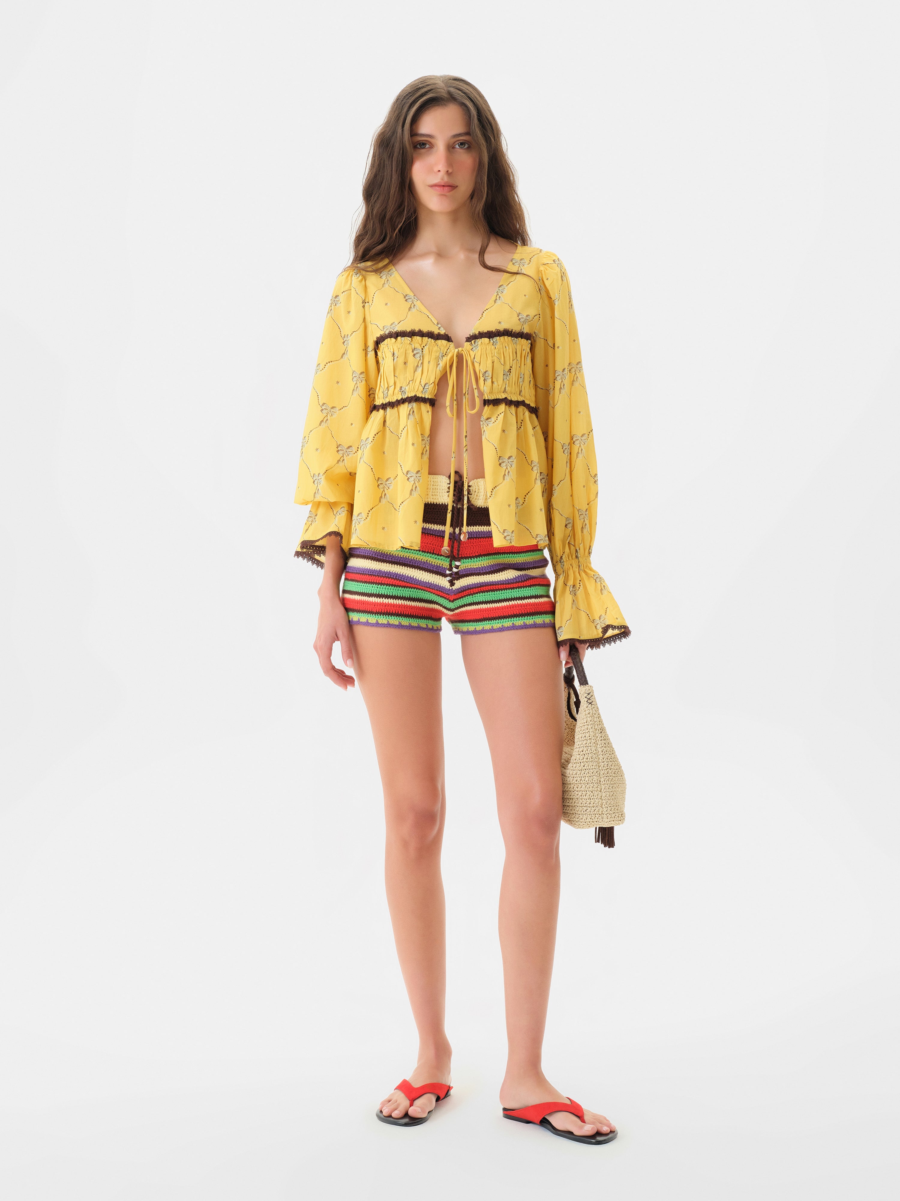 RENATA - Striped crochet mini shorts