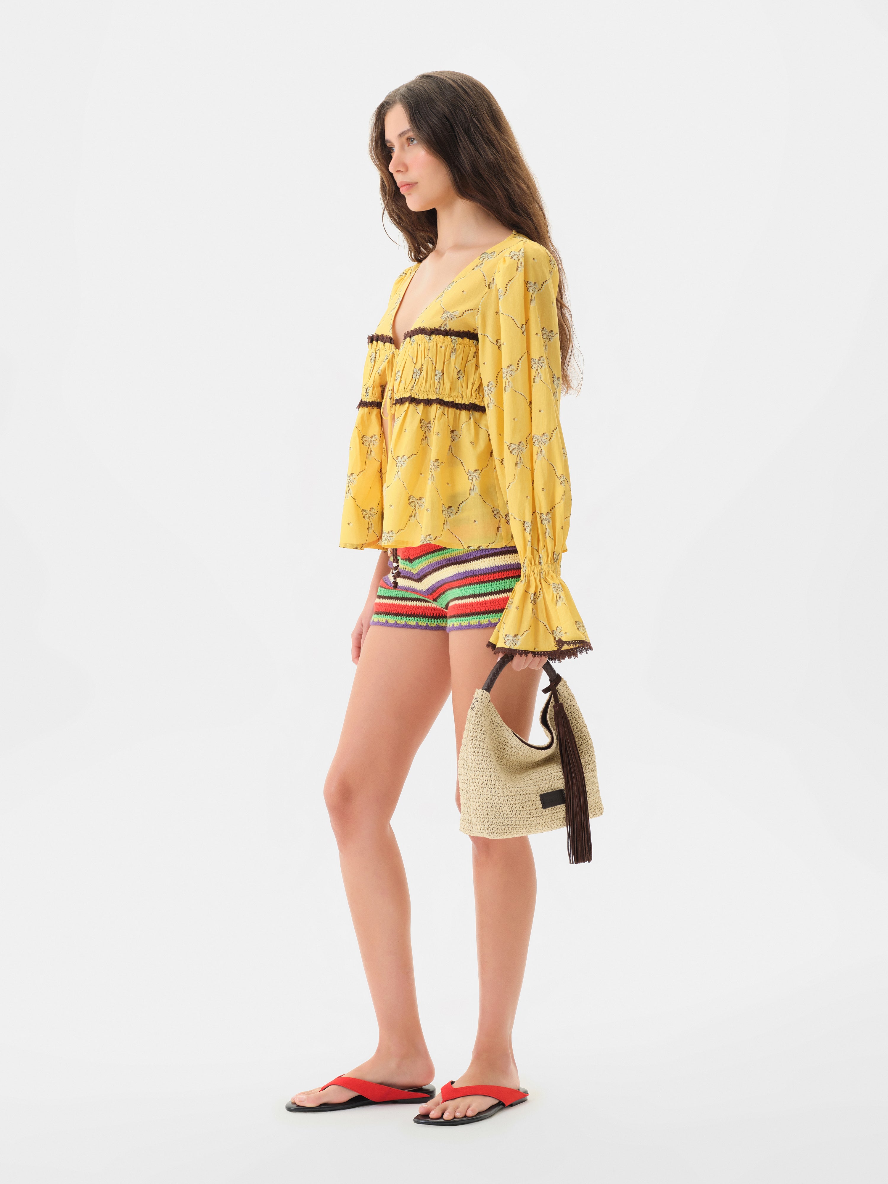 RENATA - Striped crochet mini shorts