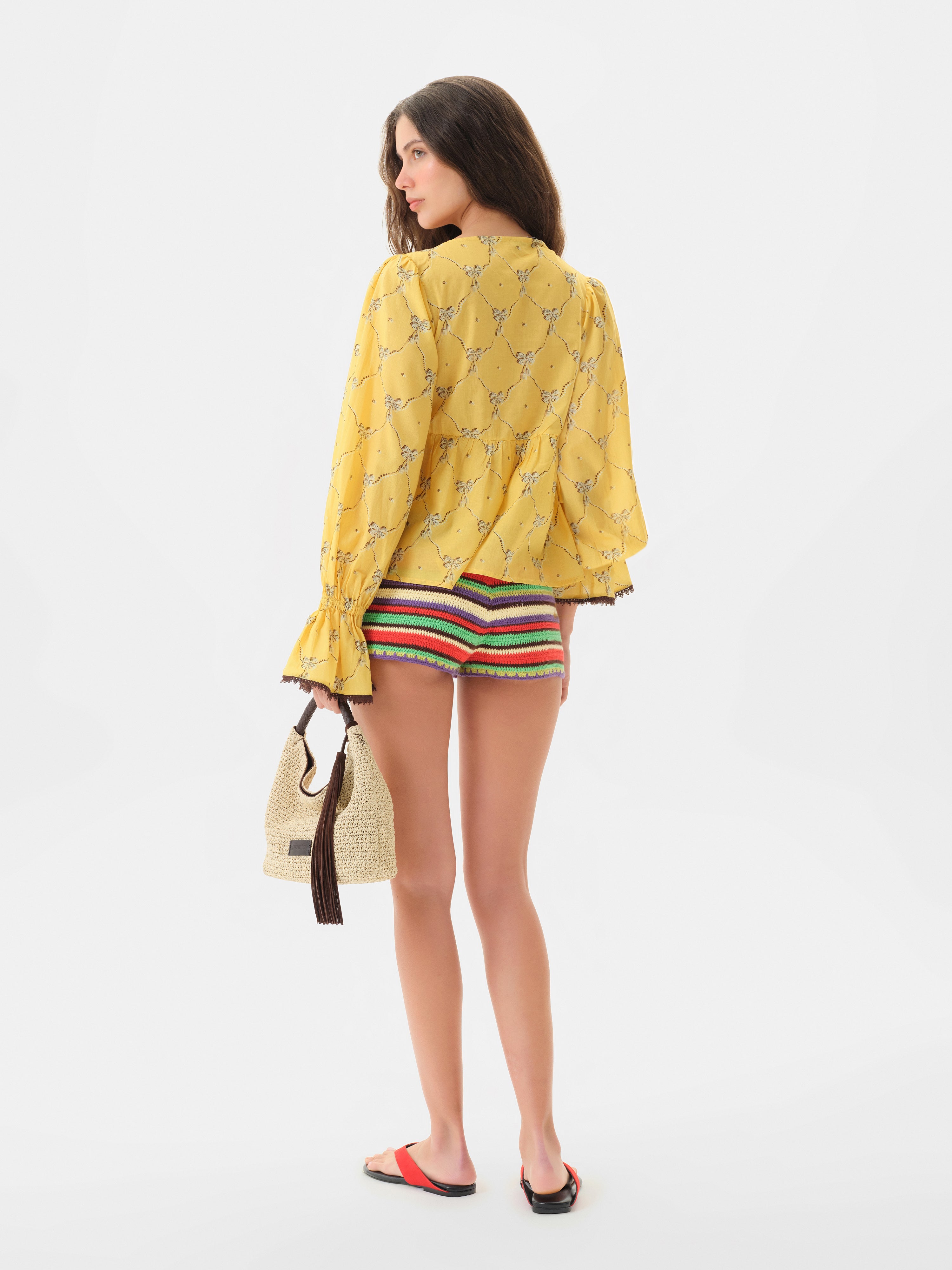 RENATA - Striped crochet mini shorts