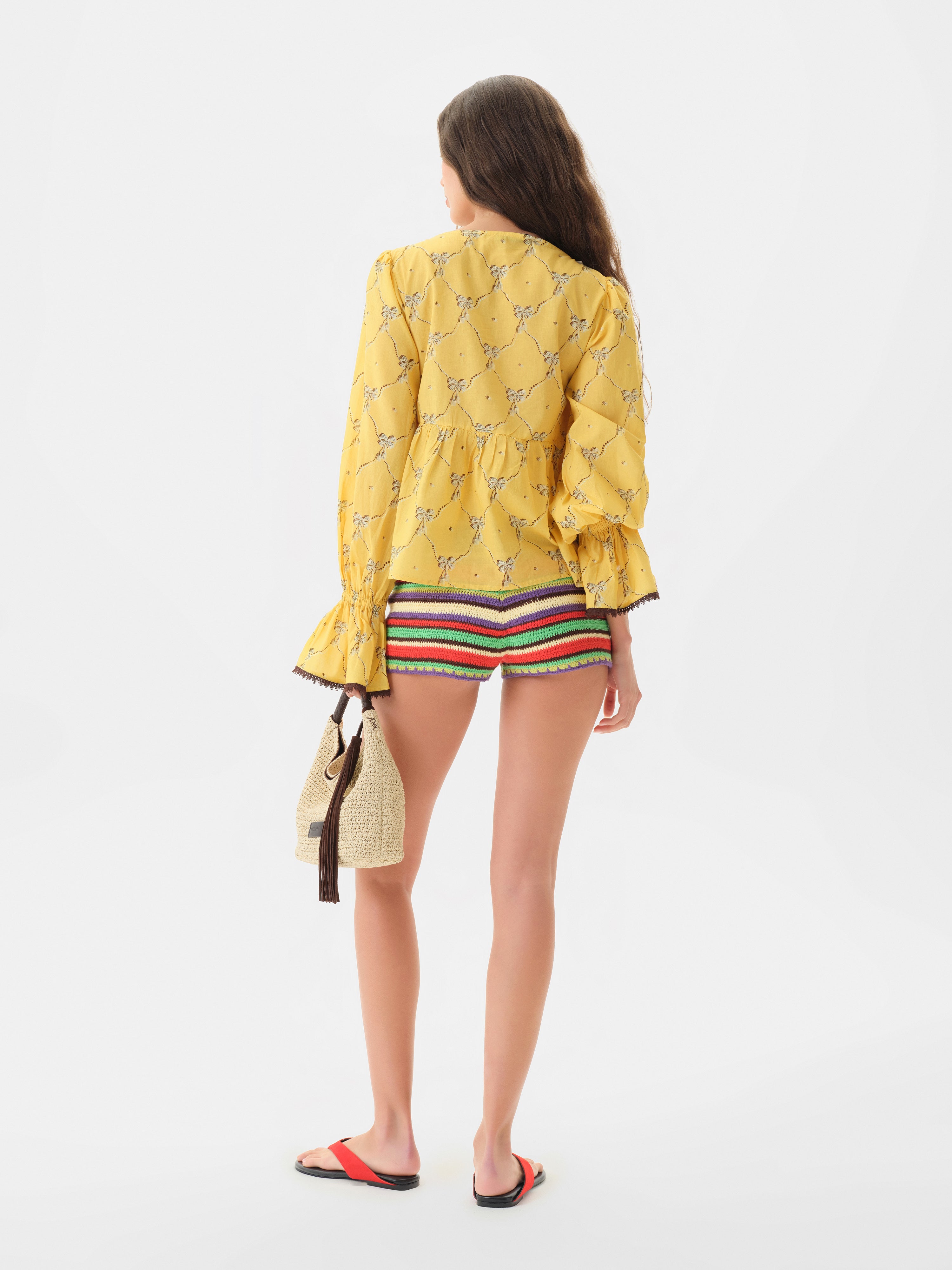 RENATA - Striped crochet mini shorts