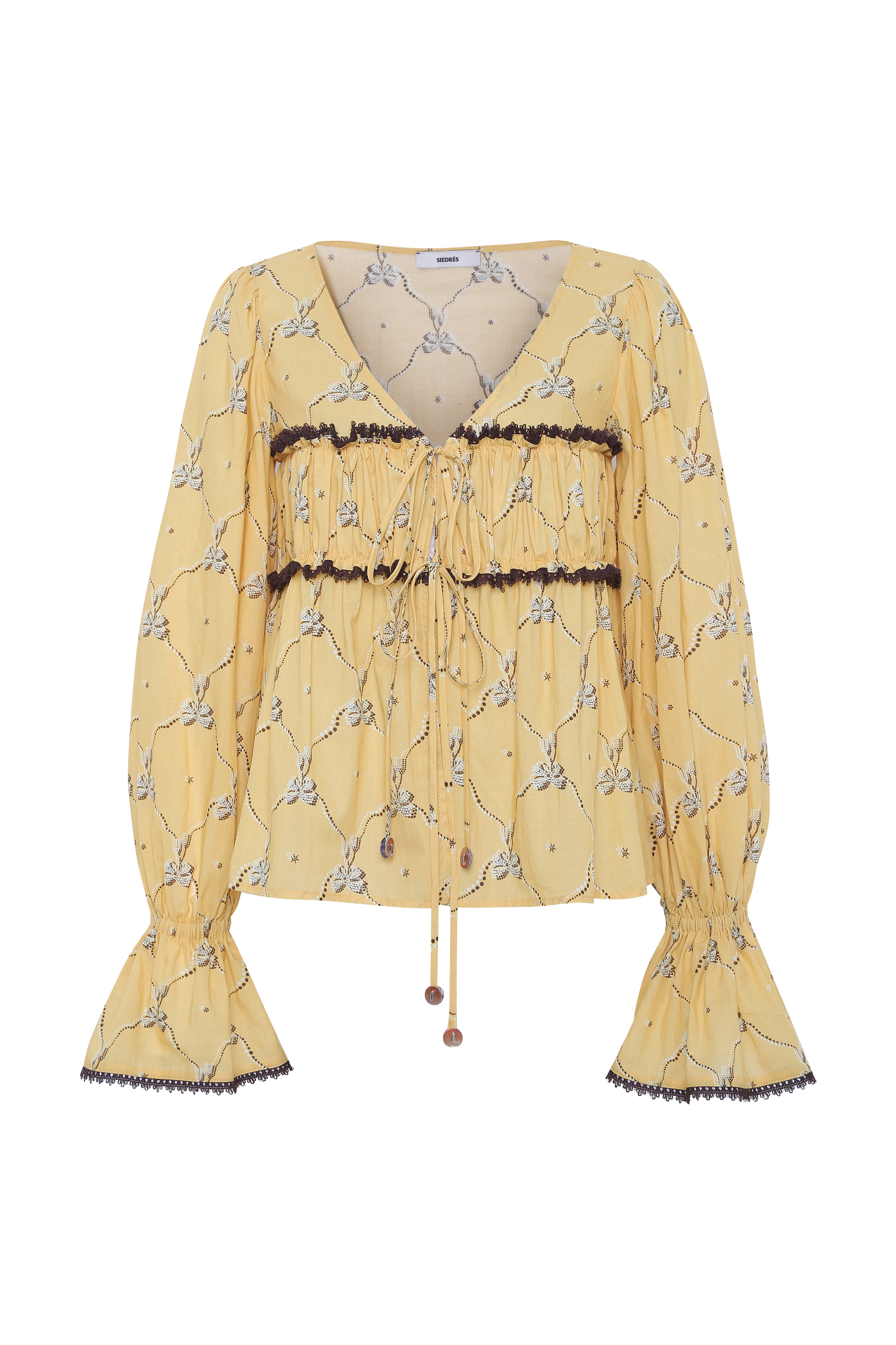 RIBY - Yellow printed flared-sleeve top