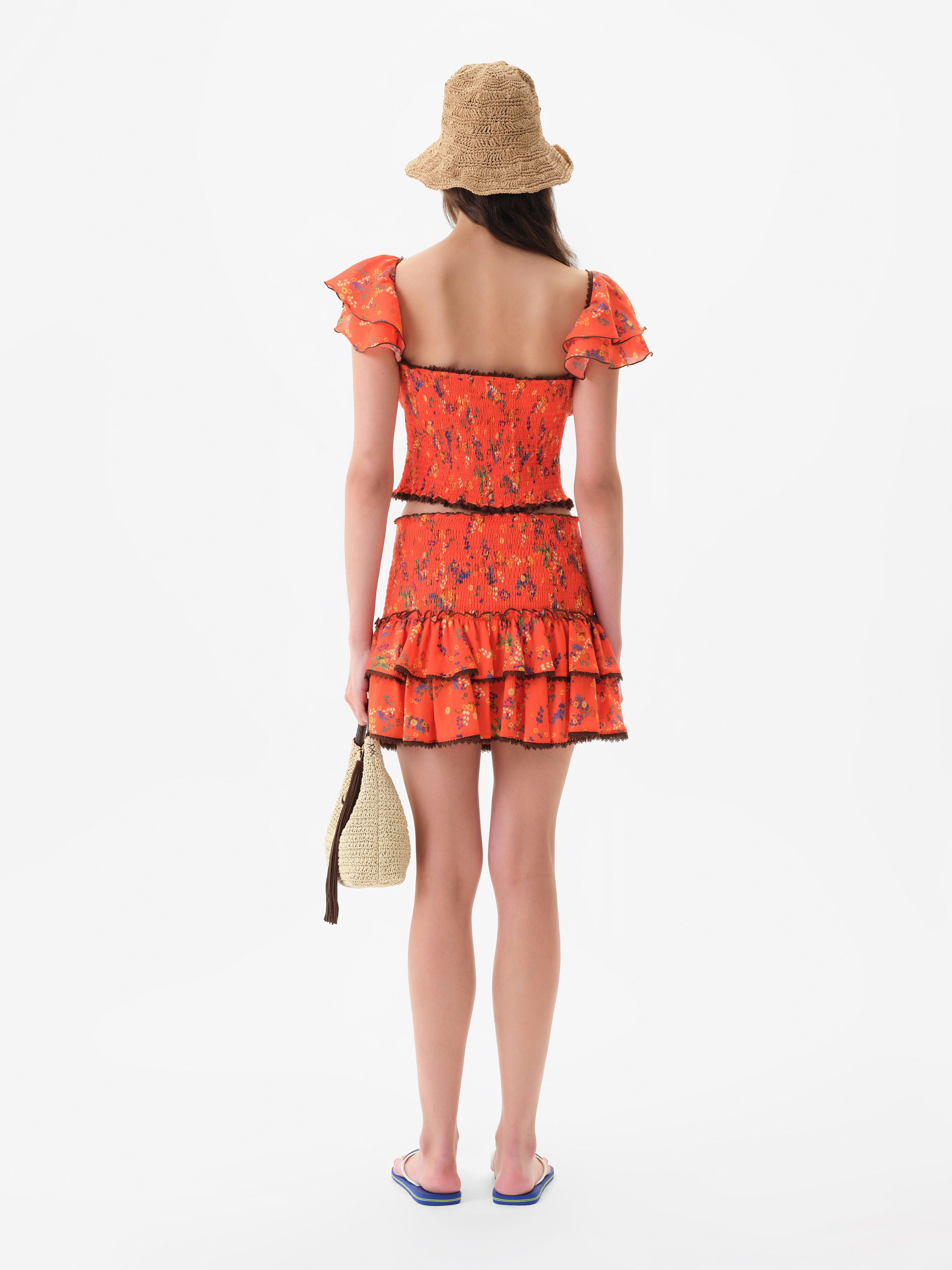 ROMY - Smocked floral ruffle mini skirt