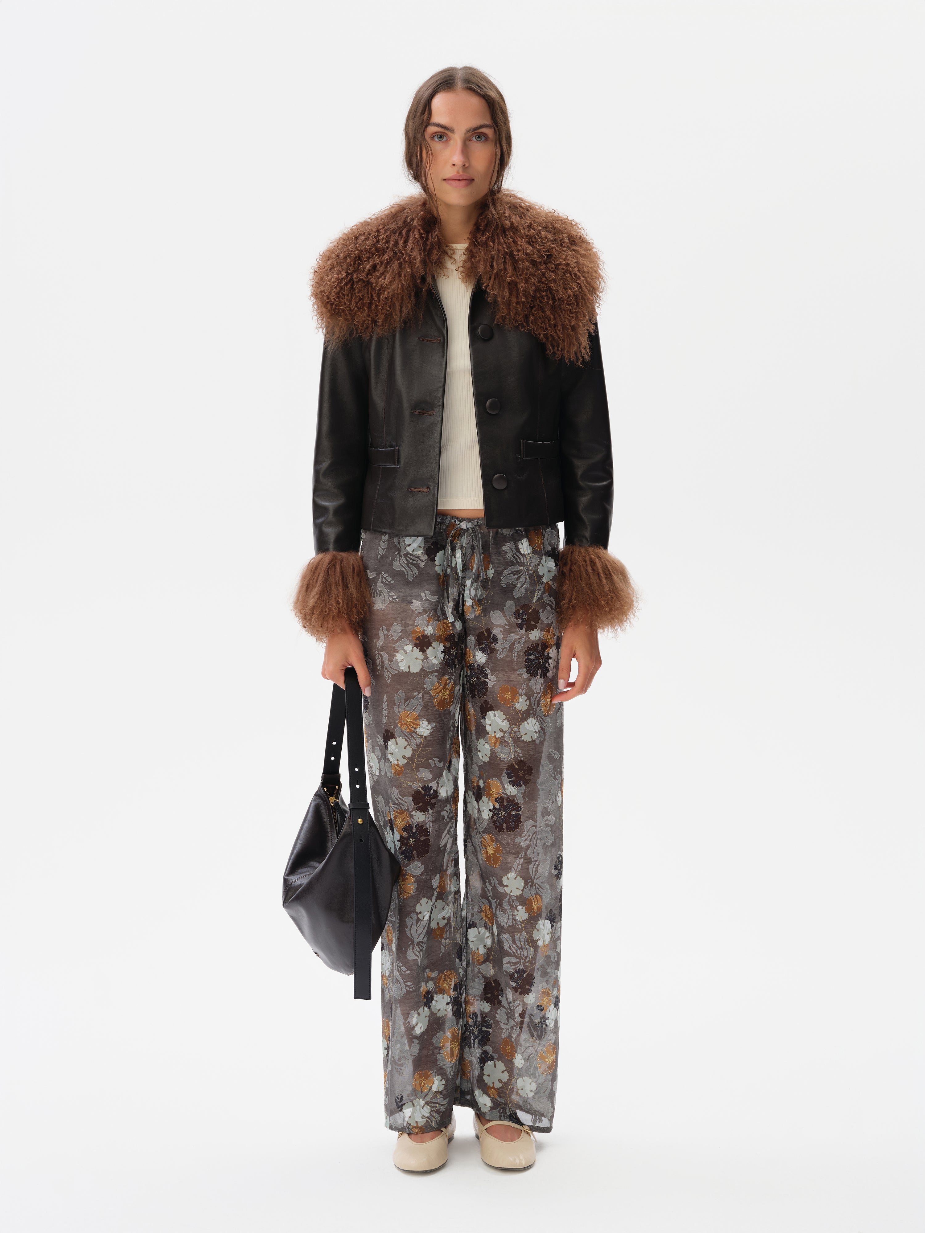 MANOCE - Wide-leg chiffon pants with devoré detail