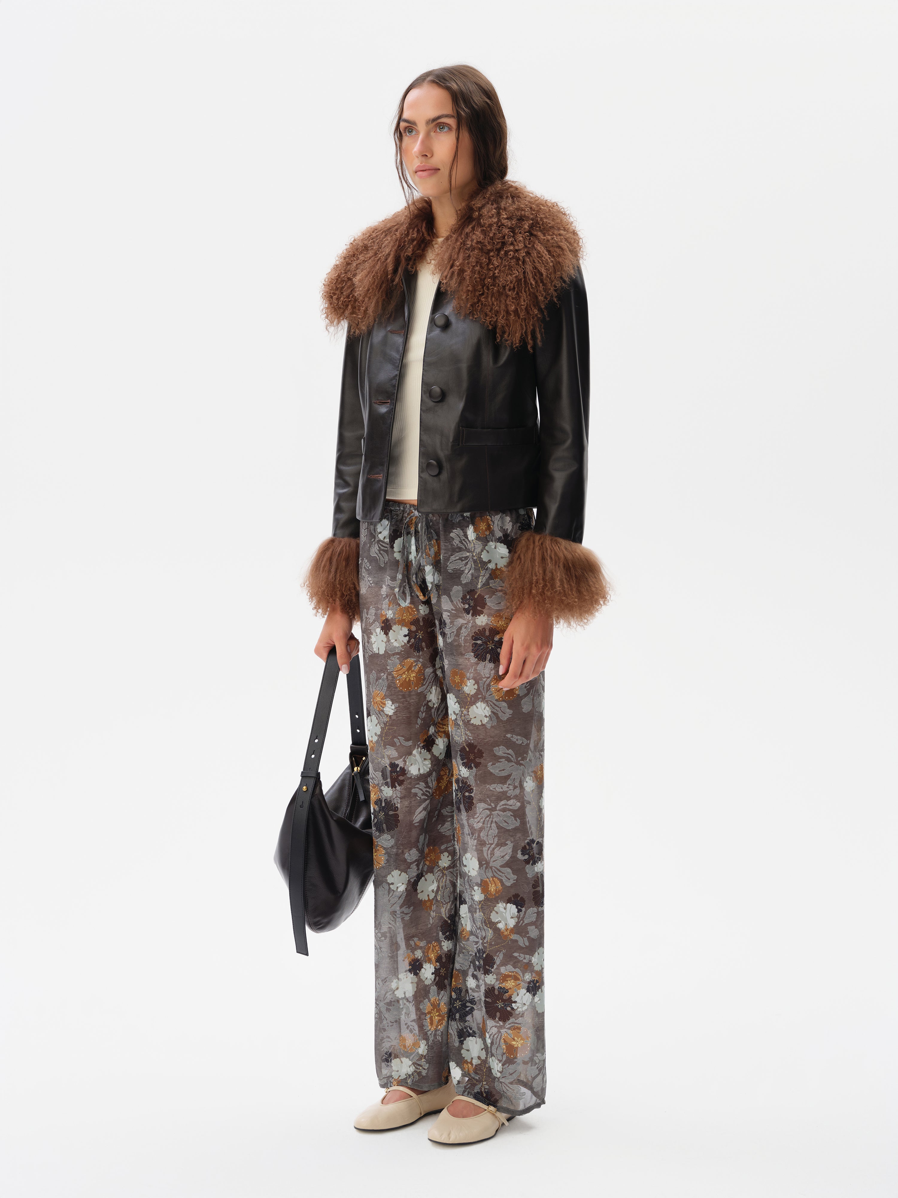 MANOCE - Wide-leg chiffon pants with devoré detail