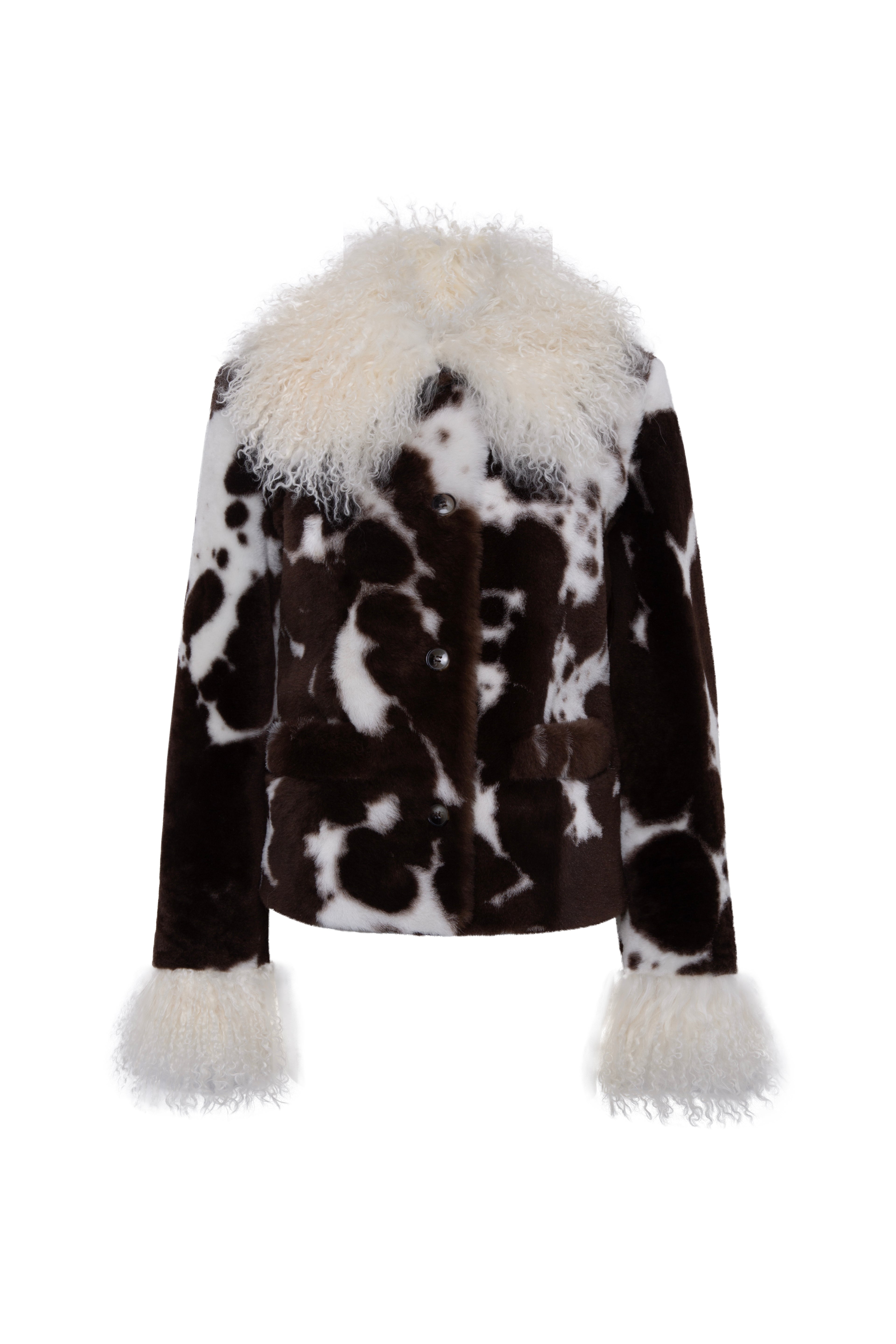 RONCH - Cropped animal print shearling jacket