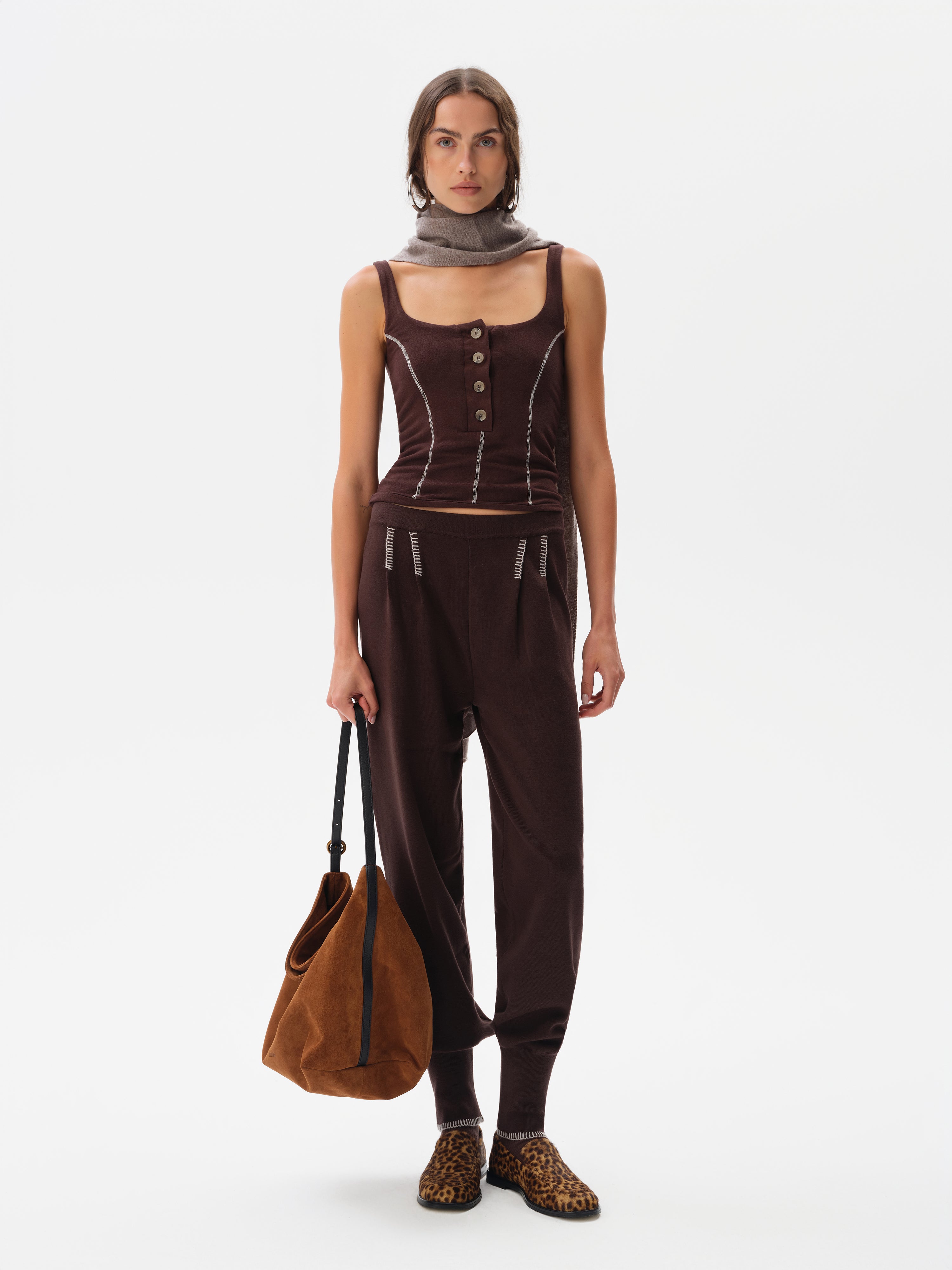 ROSENA - Knit harem pants with blanket-stitched hem