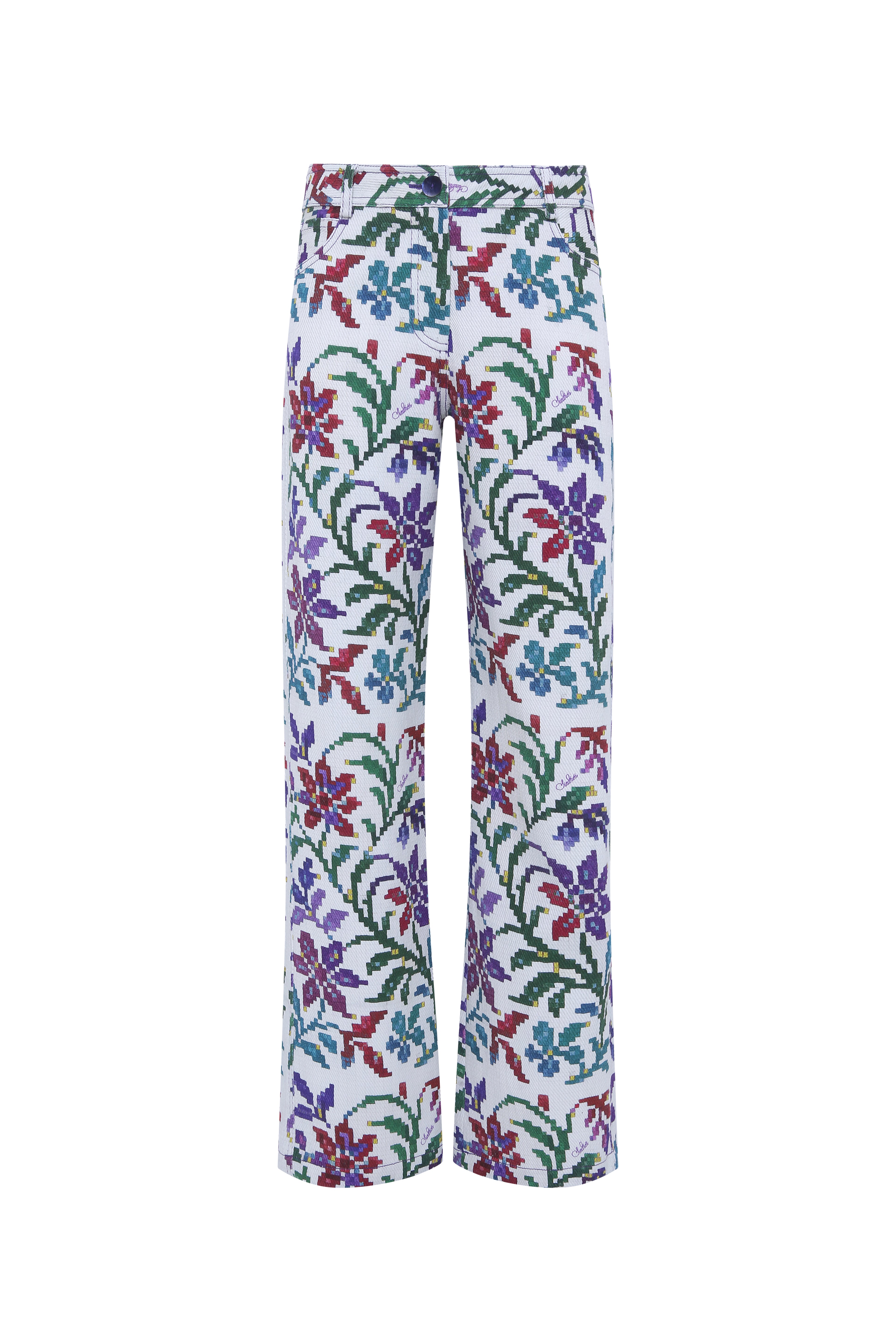 ROUX - Floral printed straight-leg low-rise pants