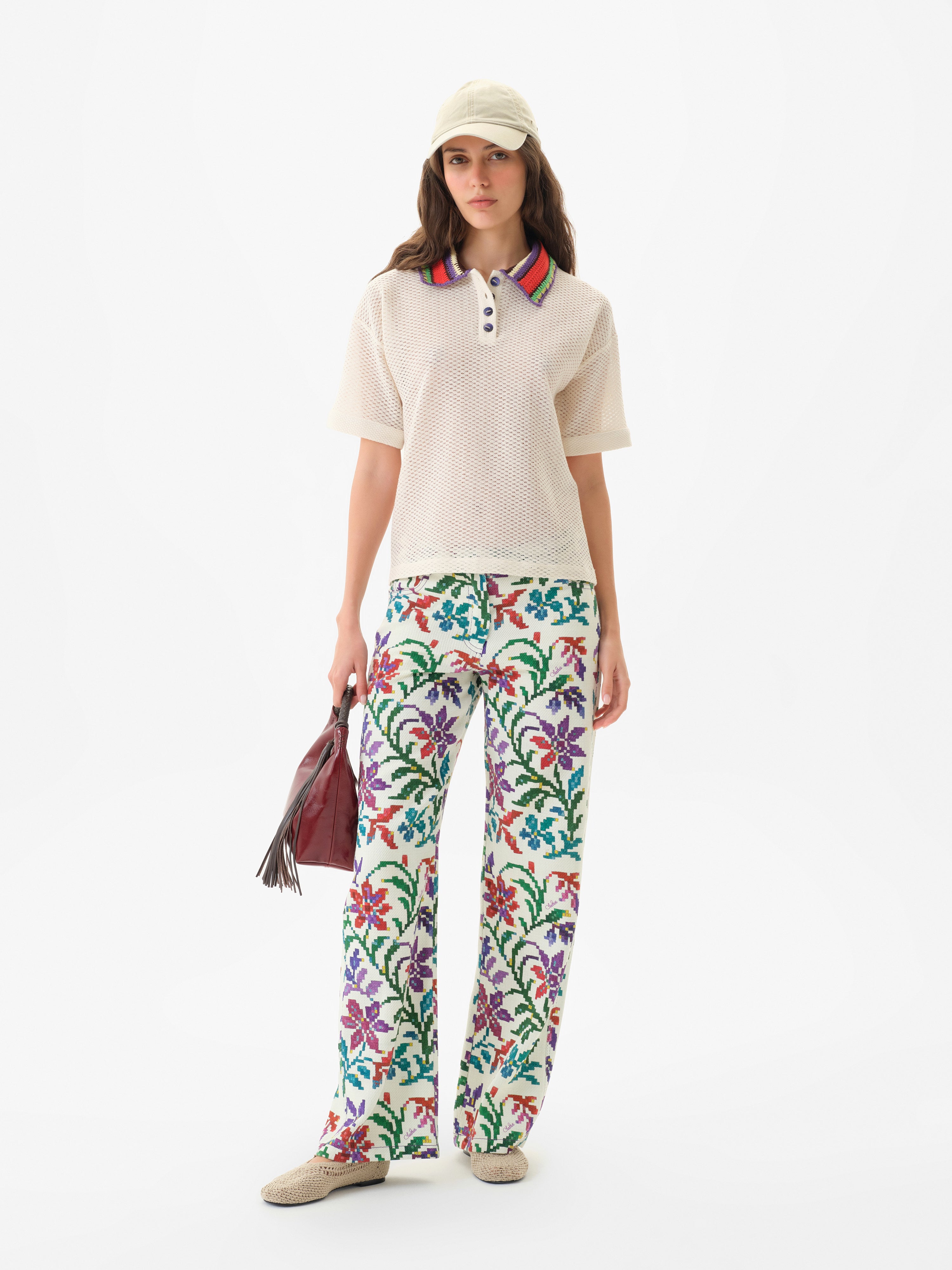 ROUX - Floral printed straight-leg low-rise pants