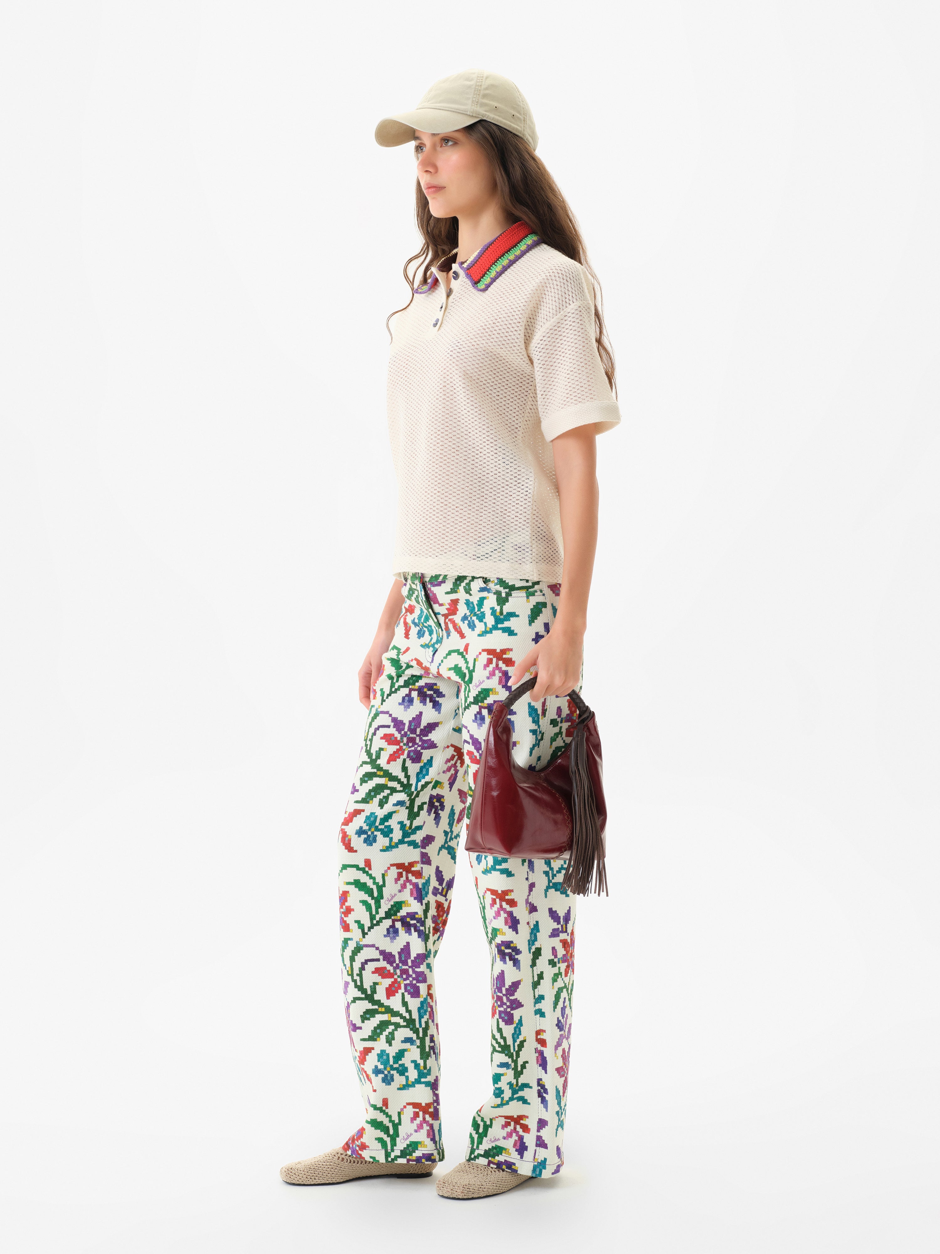 ROUX - Floral printed straight-leg low-rise pants
