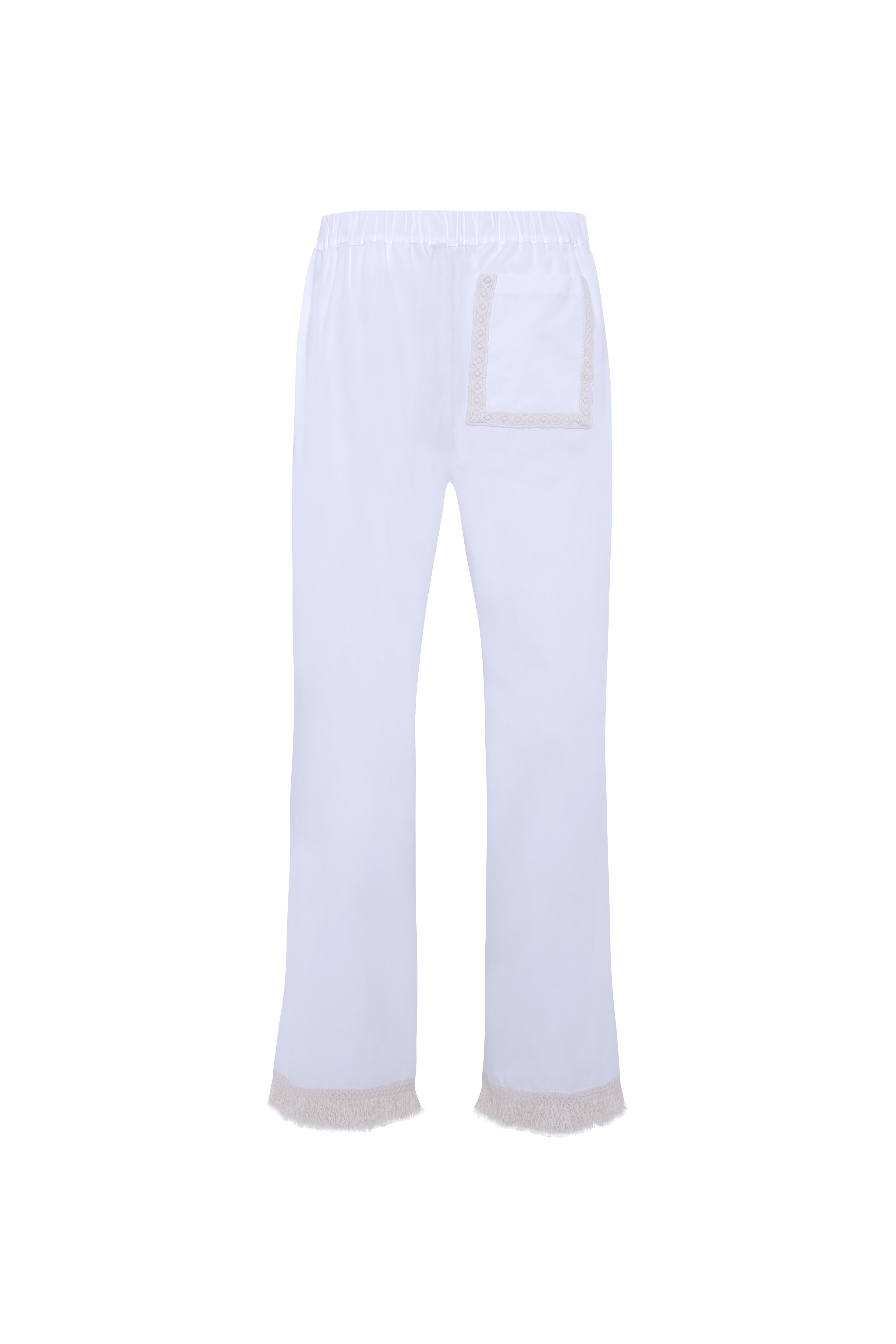 SAVINA - Lace trimmed drawstring cotton pants with fringed hems