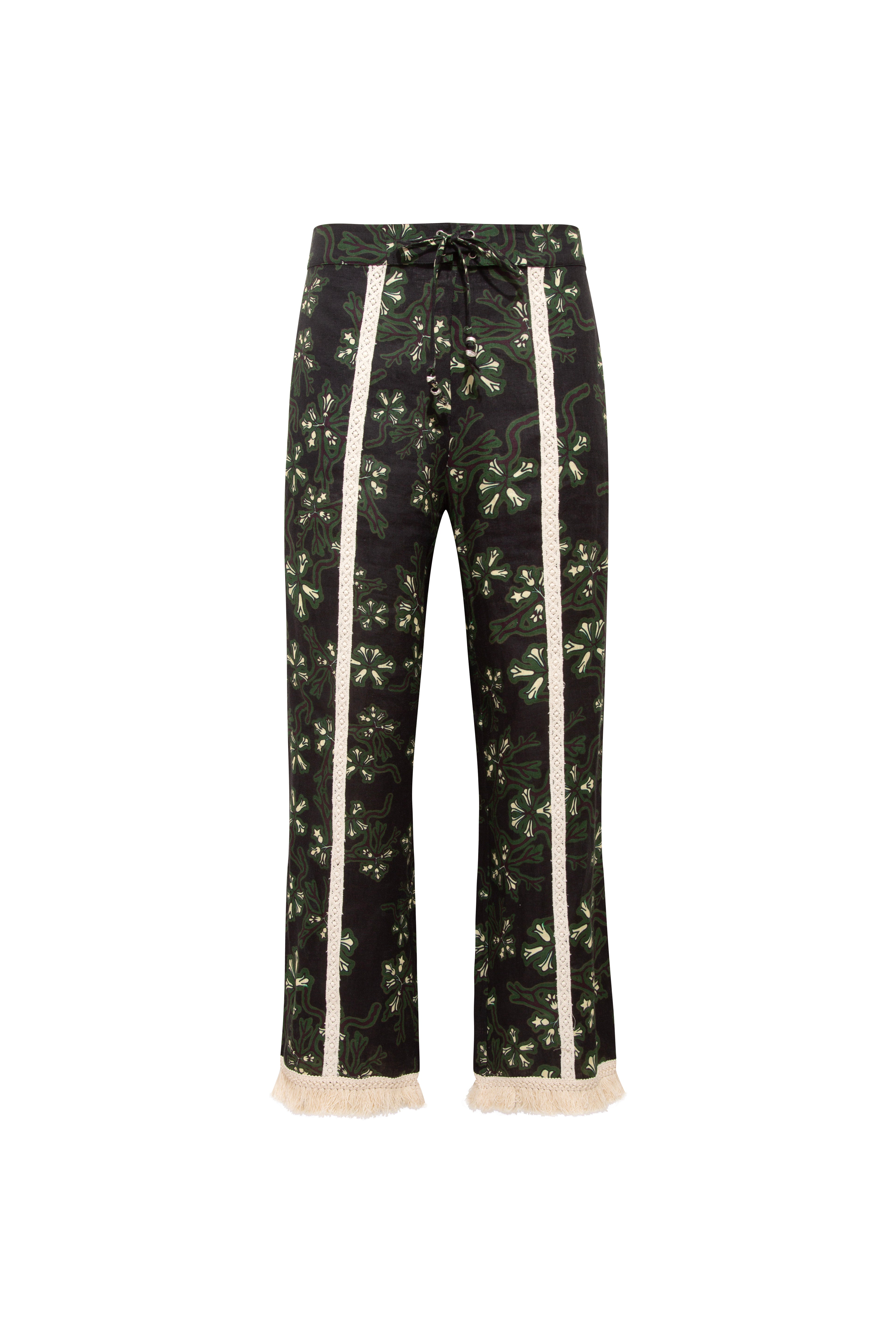 SAVINA - Lace trimmed wide-leg linen pants