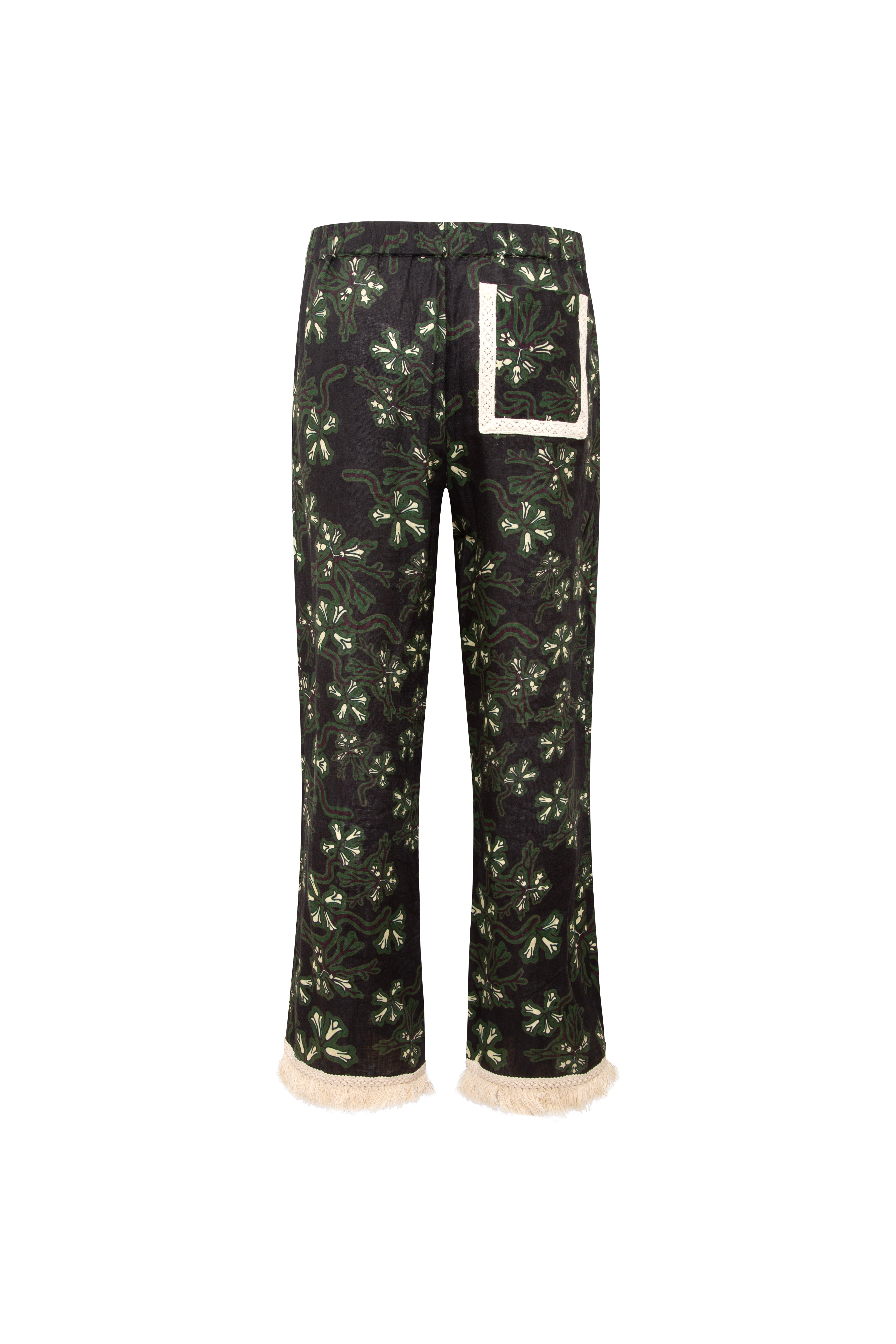 SAVINA - Lace trimmed wide-leg linen pants