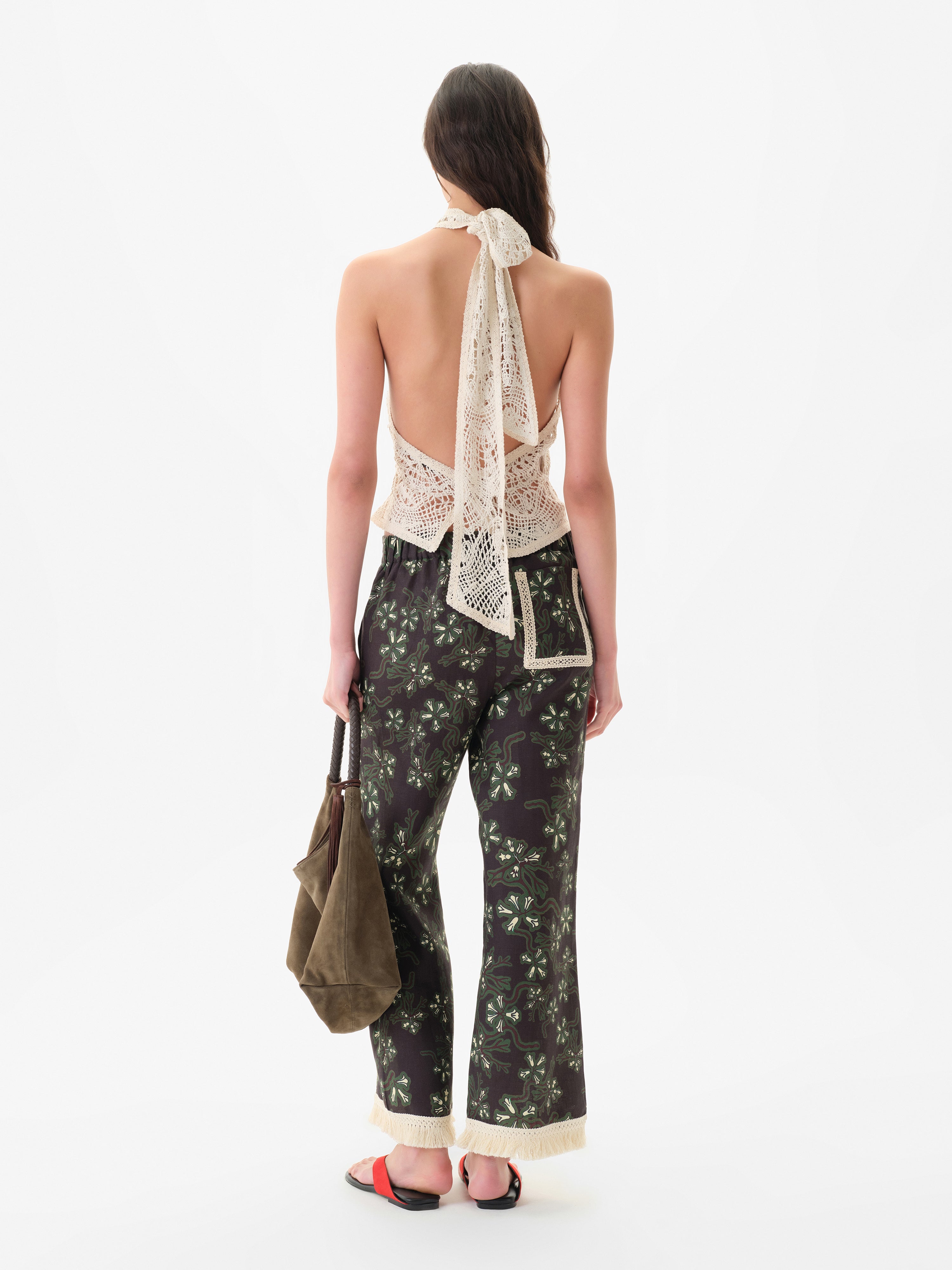 SAVINA - Lace trimmed wide-leg linen pants