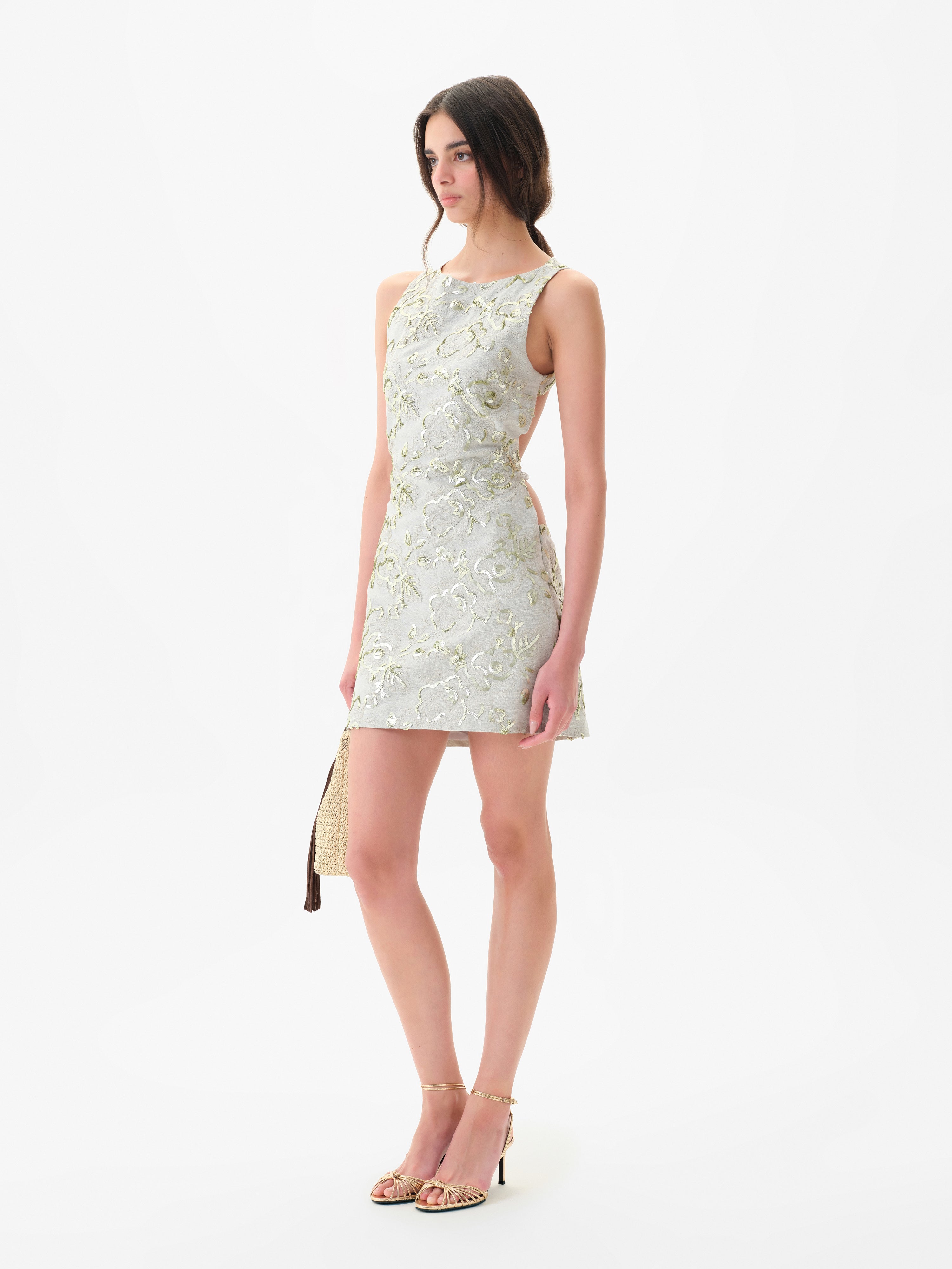 SCARLETT - Sleeveless mini dress with all-over sequin embroidery