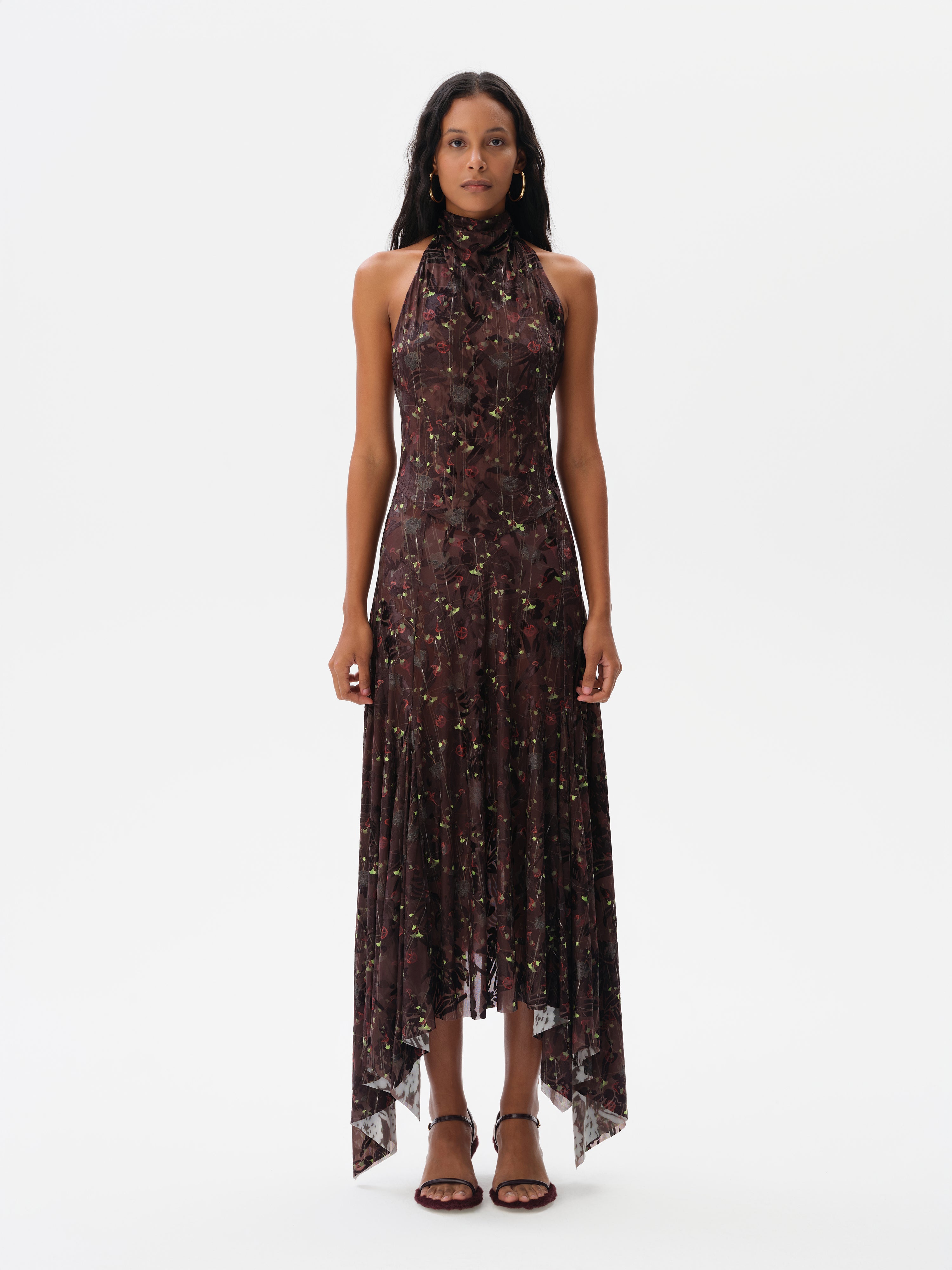 SEGNOR - Open-back halter velvet devoré dress