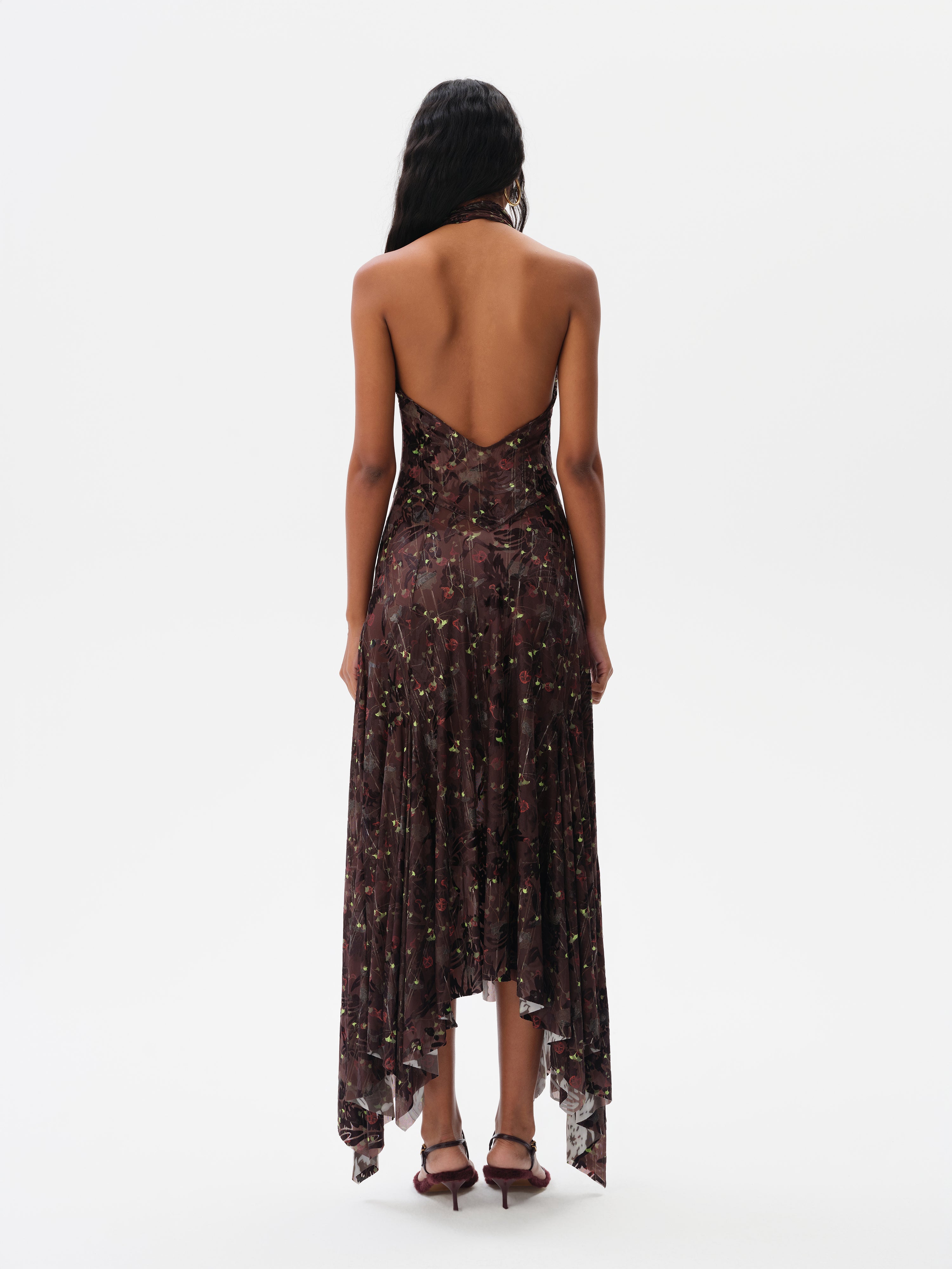 SEGNOR - Open-back halter velvet devoré dress