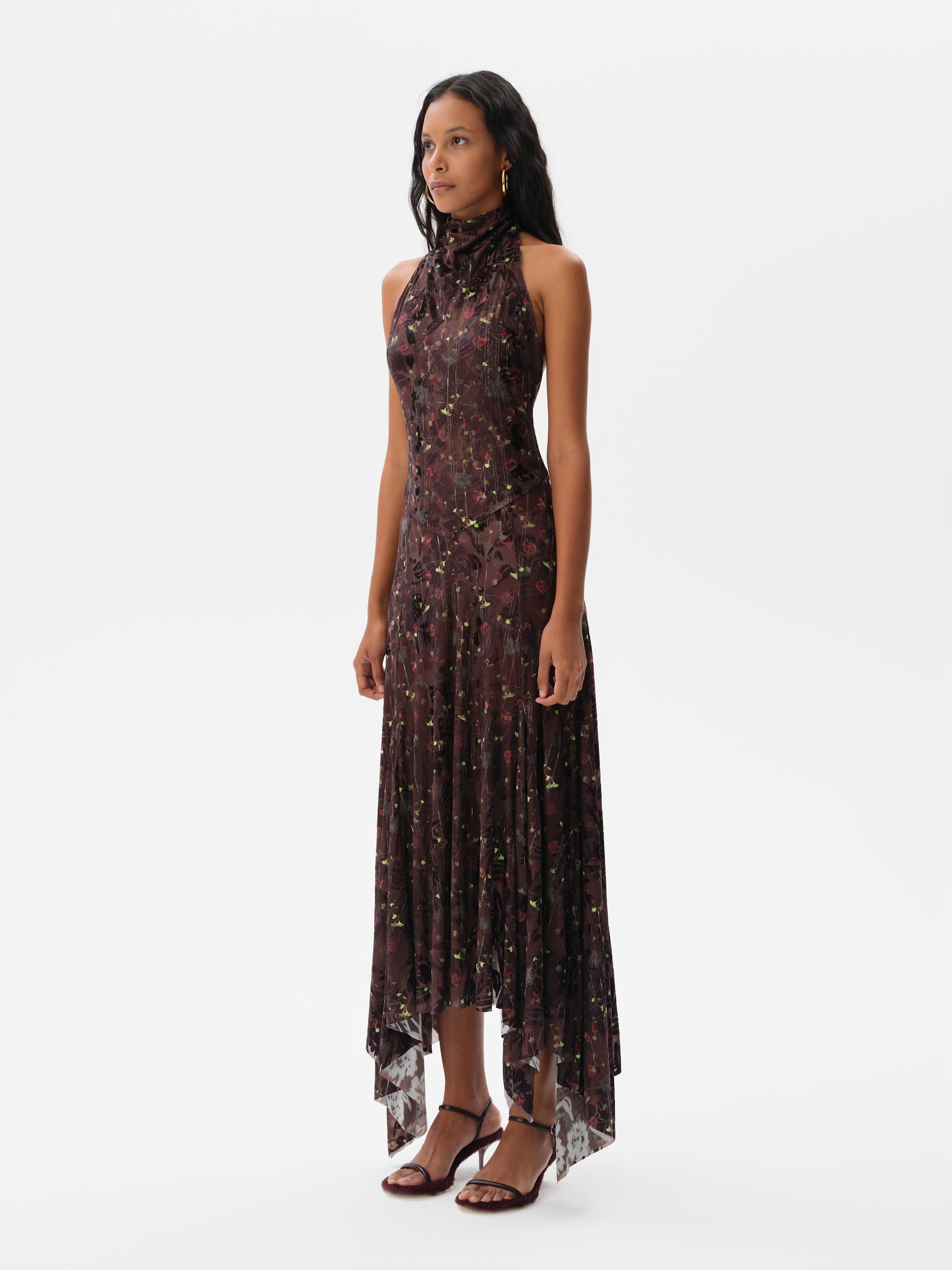 SEGNOR - Open-back halter velvet devoré dress