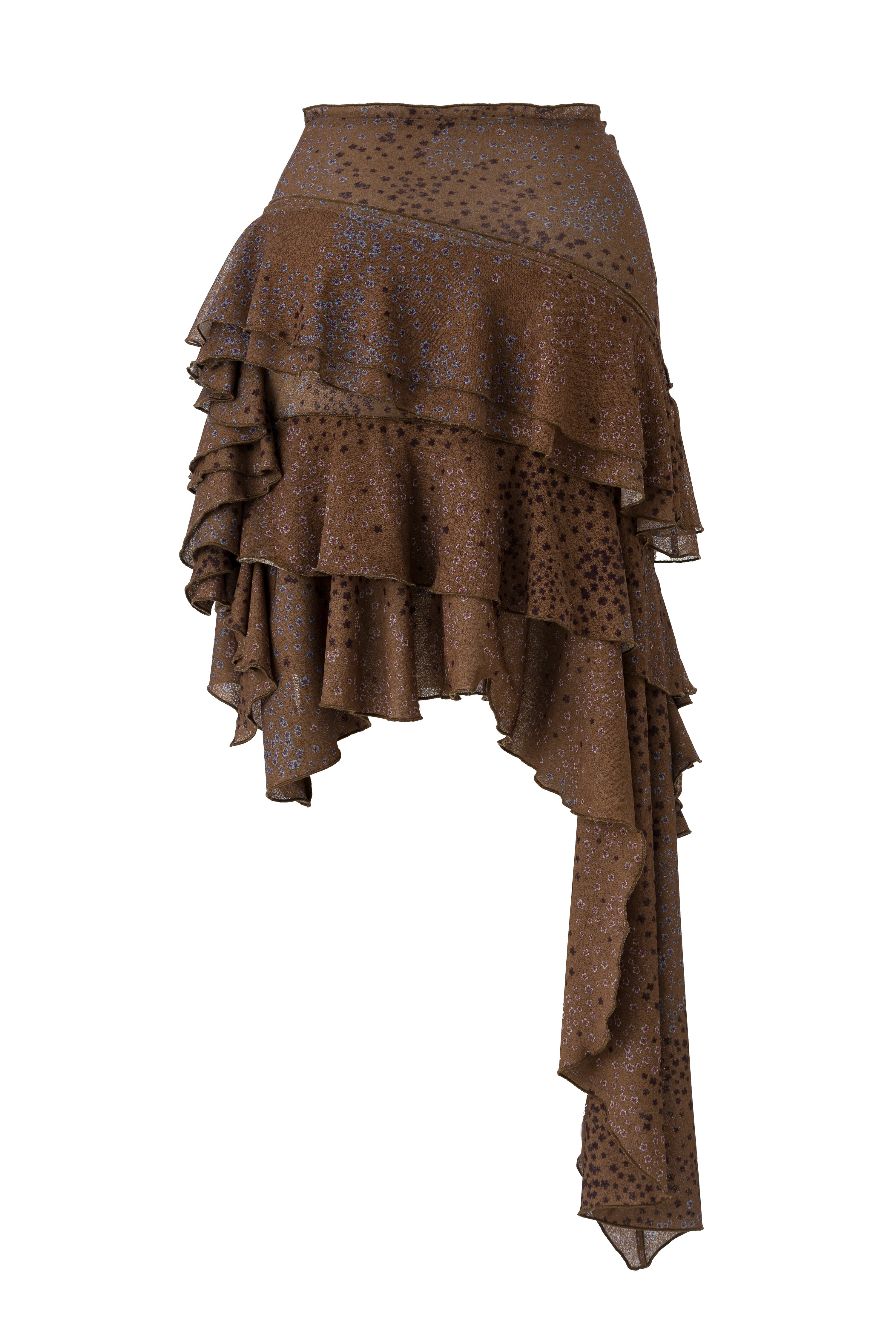 SELI - Low-waist printed ruffled asymmetric skirt