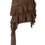 SELI - Low-waist printed ruffled asymmetric skirt