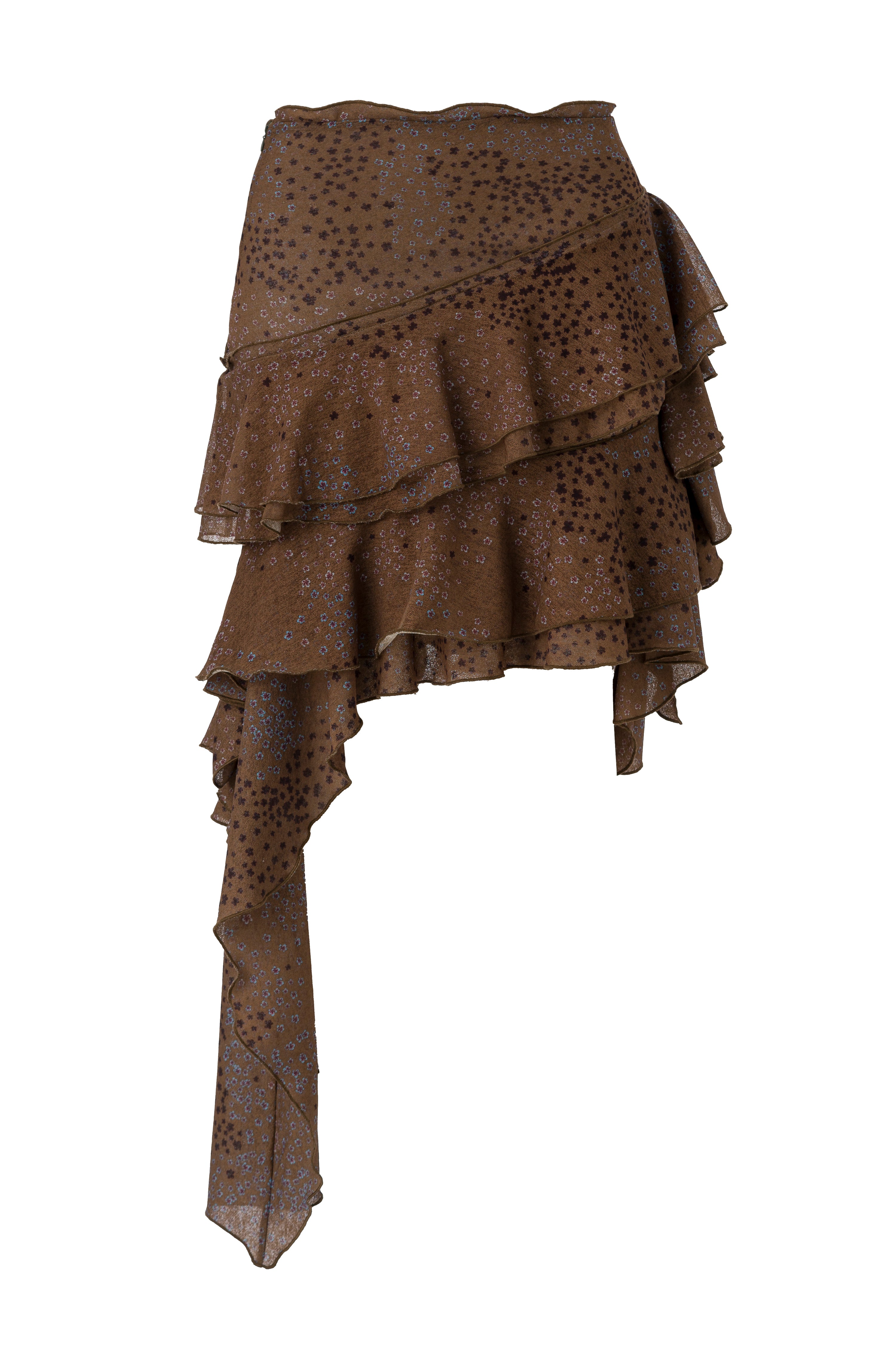 SELI - Low-waist printed ruffled asymmetric skirt