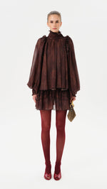 SERENA - Printed sheer long-sleeve blouse with open-back design