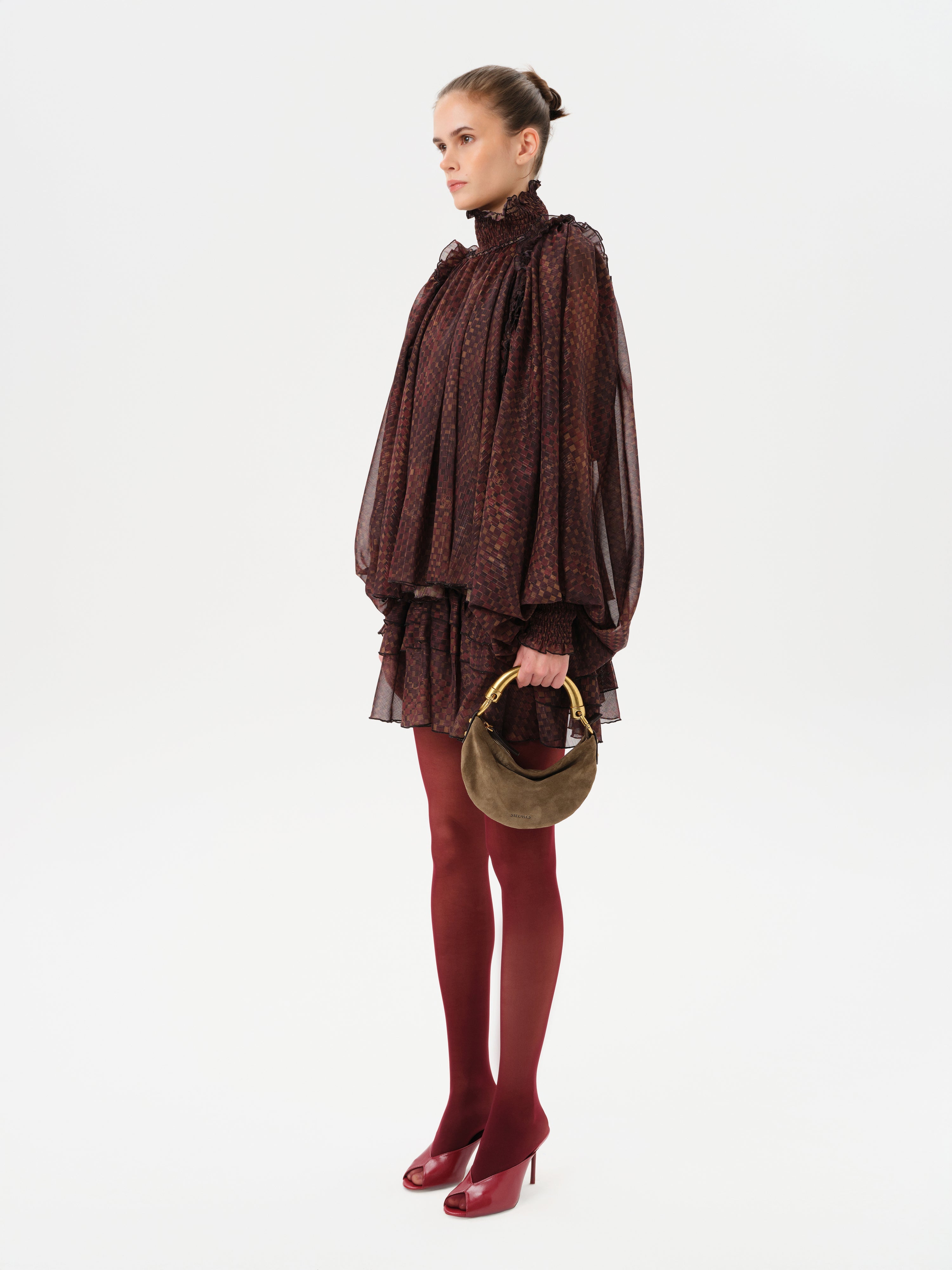 SERENA - Printed sheer long-sleeve blouse with open-back design