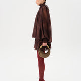 SERENA - Printed sheer long-sleeve blouse with open-back design