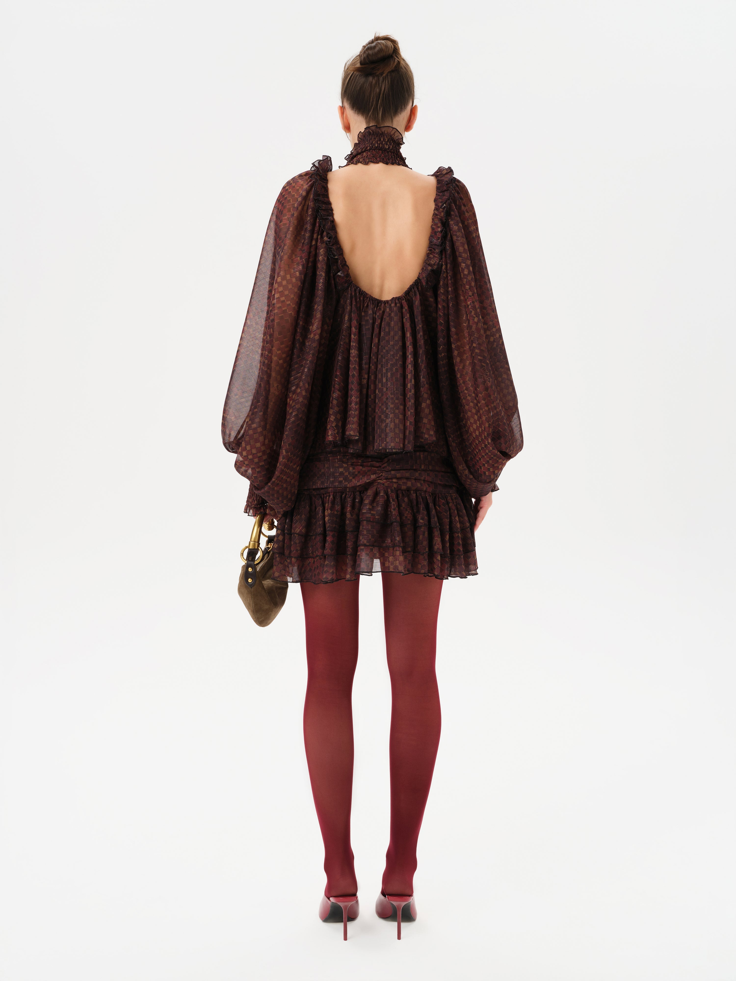 SERENA - Printed sheer long-sleeve blouse with open-back design