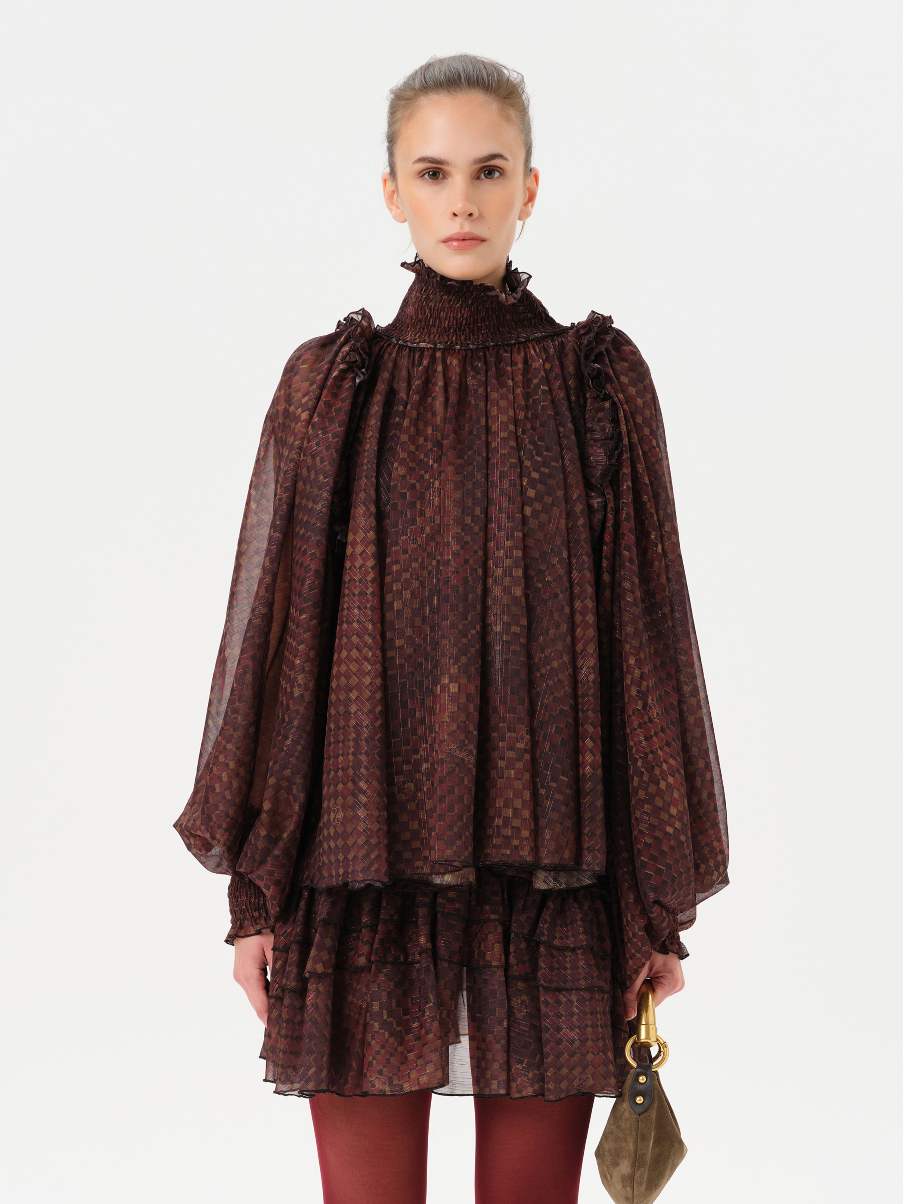 SERENA - Printed sheer long-sleeve blouse with open-back design