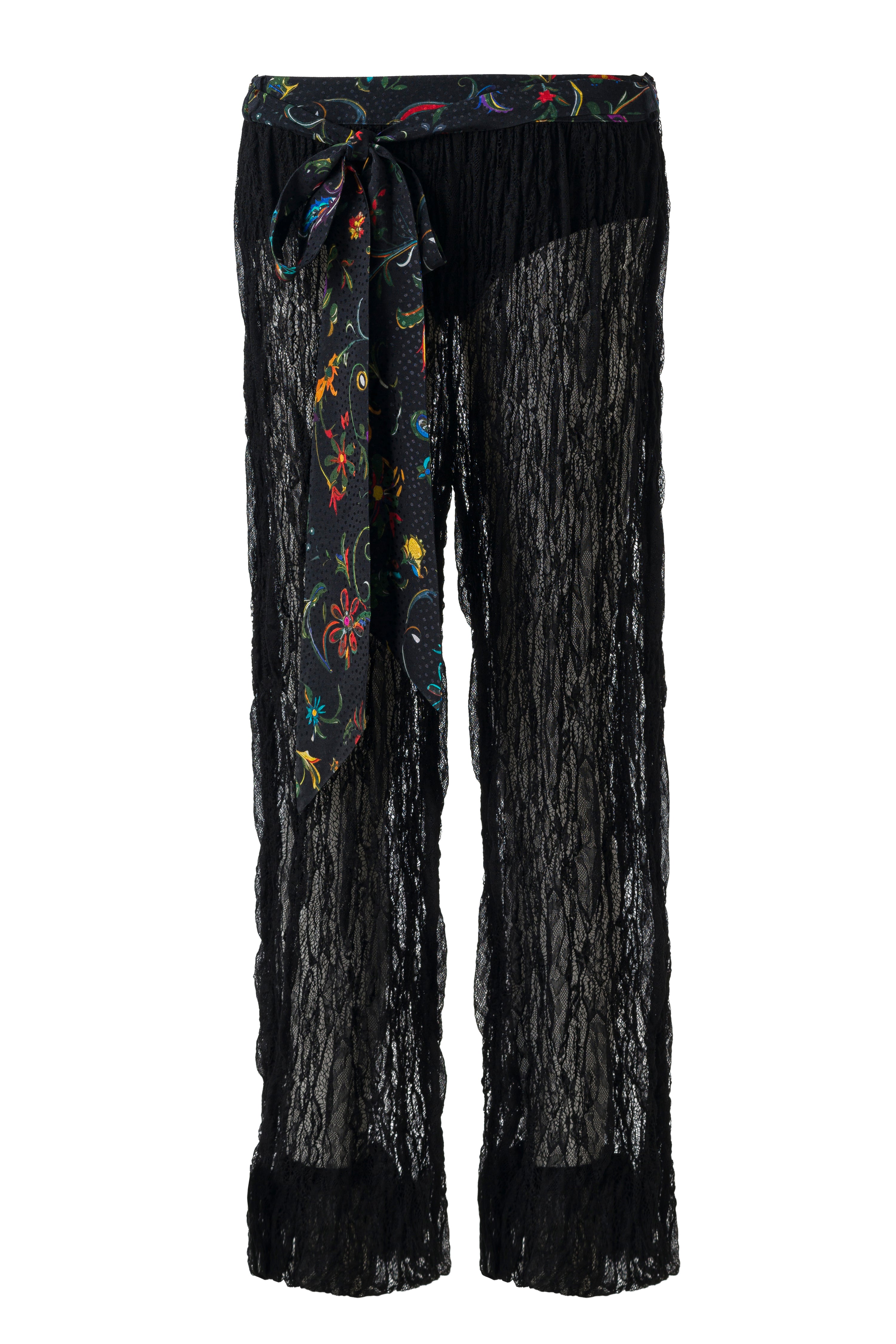 TESSA - Printed belt-detailed semi-sheer pants with mini shorts