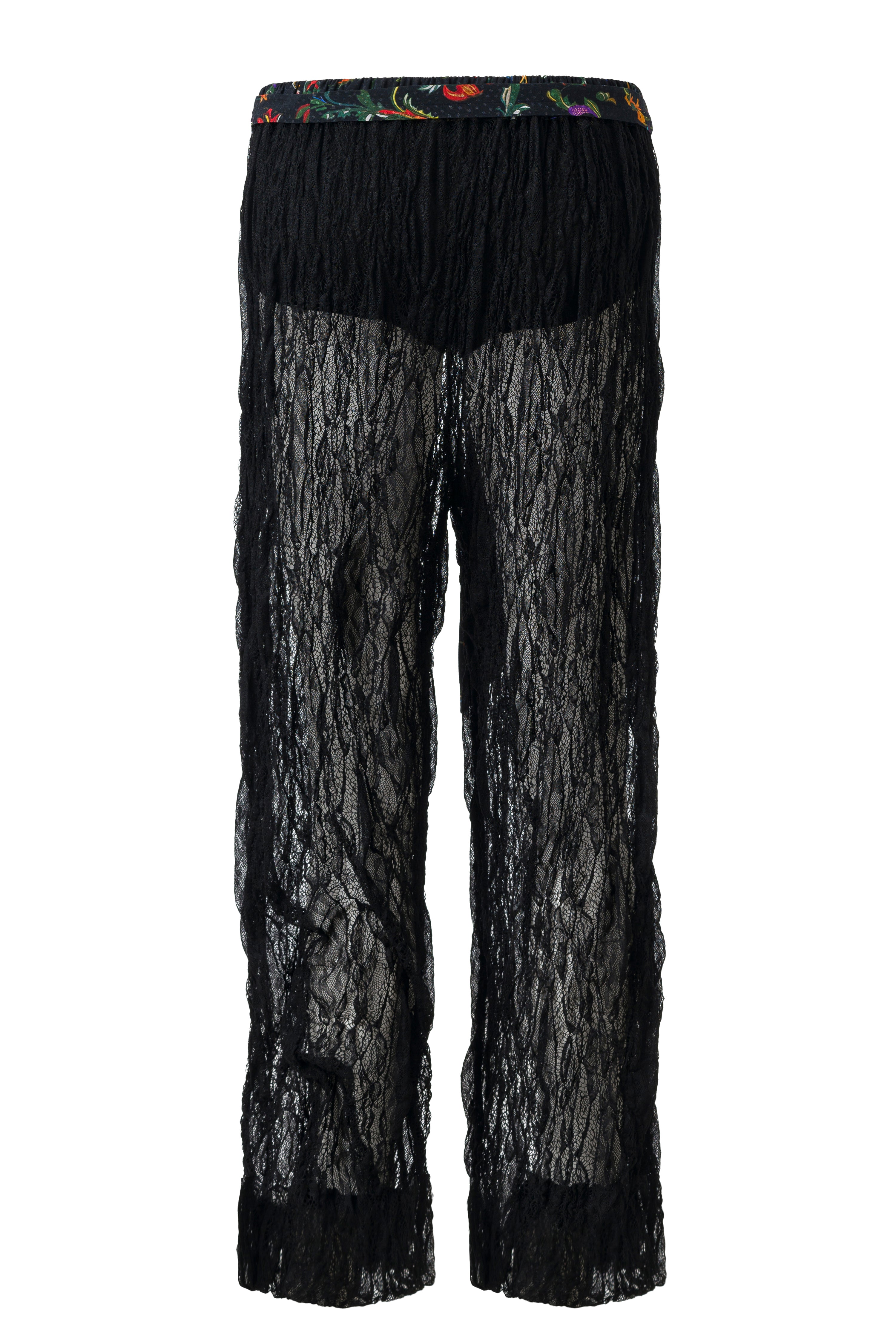 TESSA - Printed belt-detailed semi-sheer pants with mini shorts