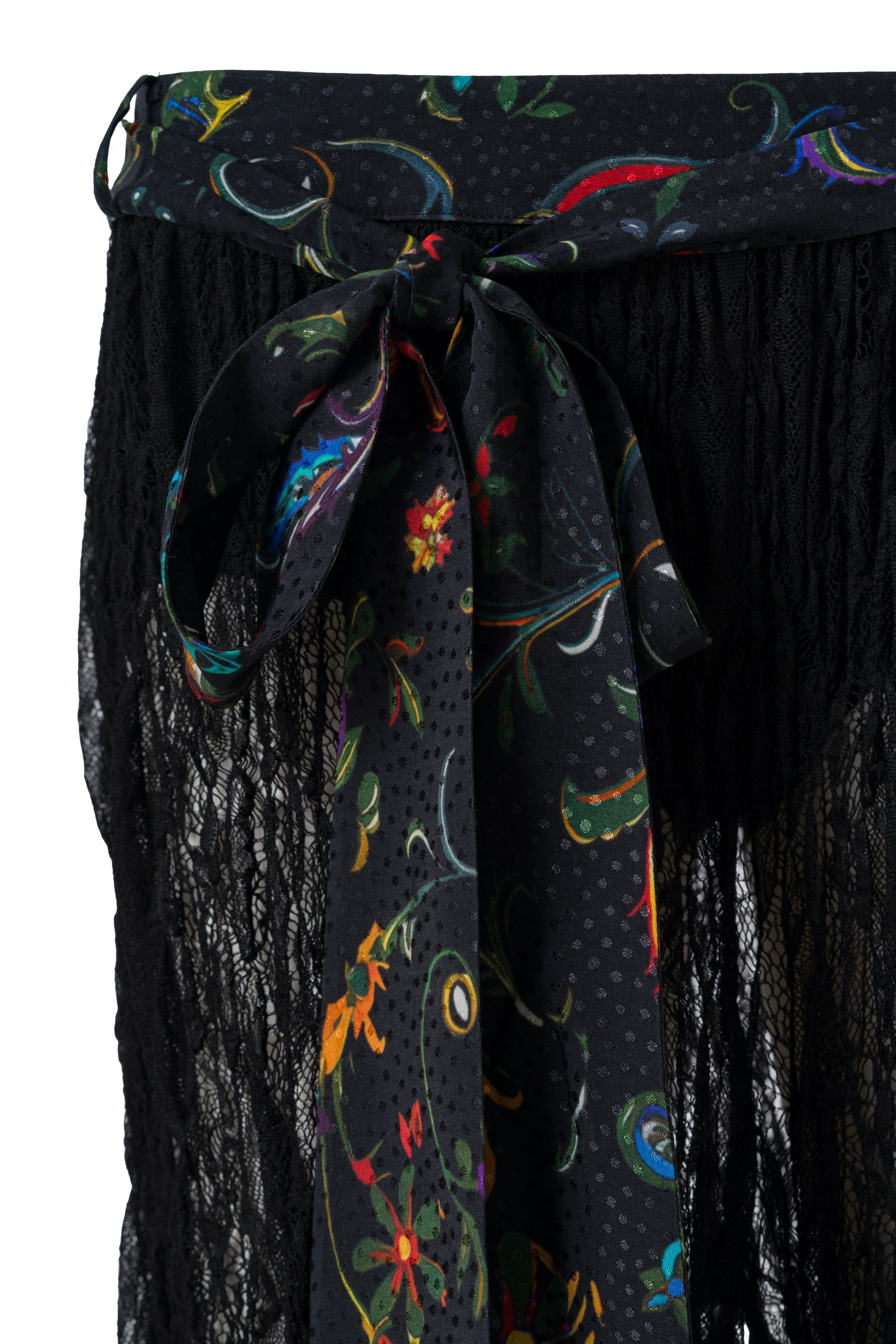 TESSA - Printed belt-detailed semi-sheer pants with mini shorts