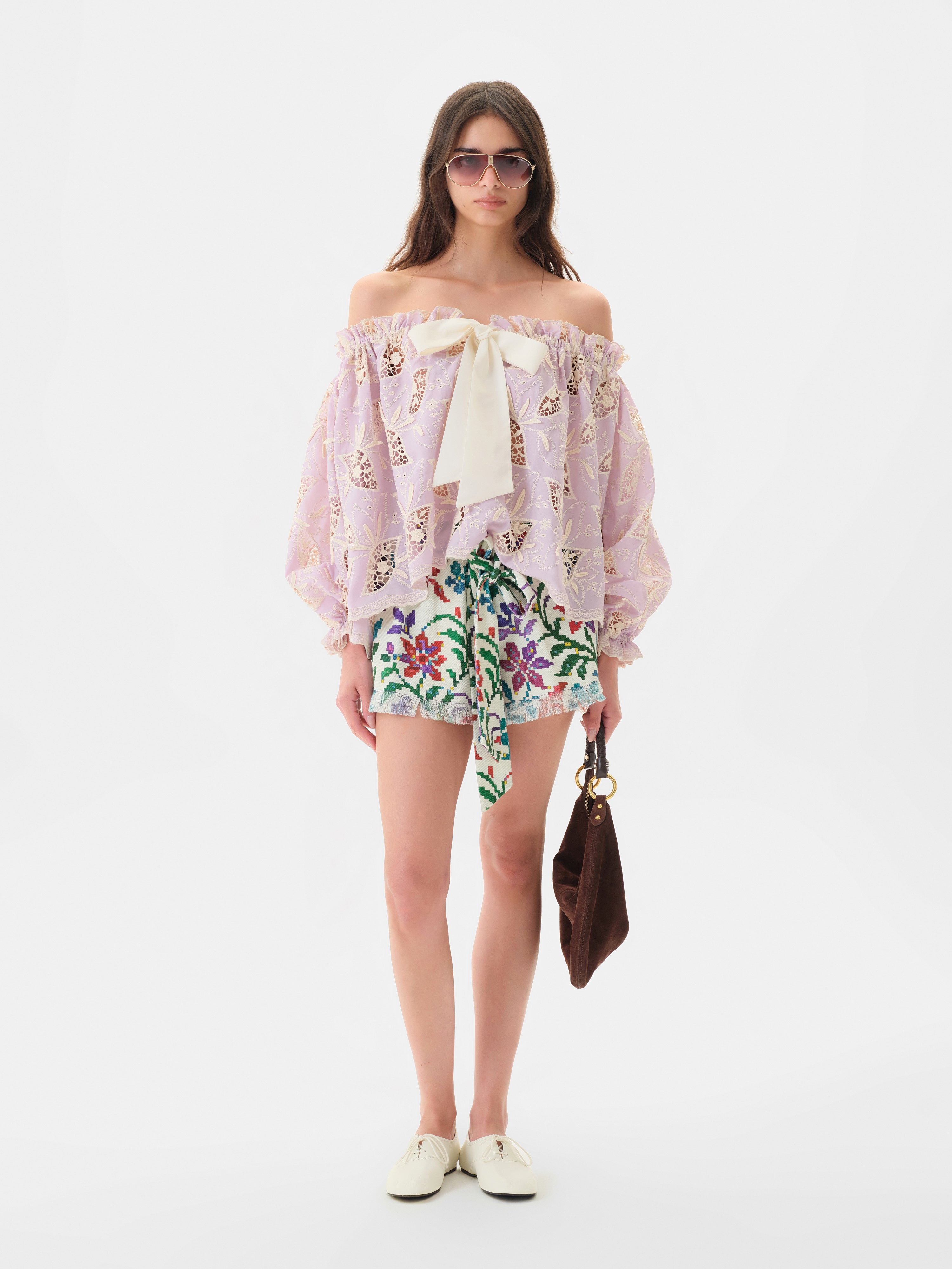 SHOL - Floral print shorts with frayed hem