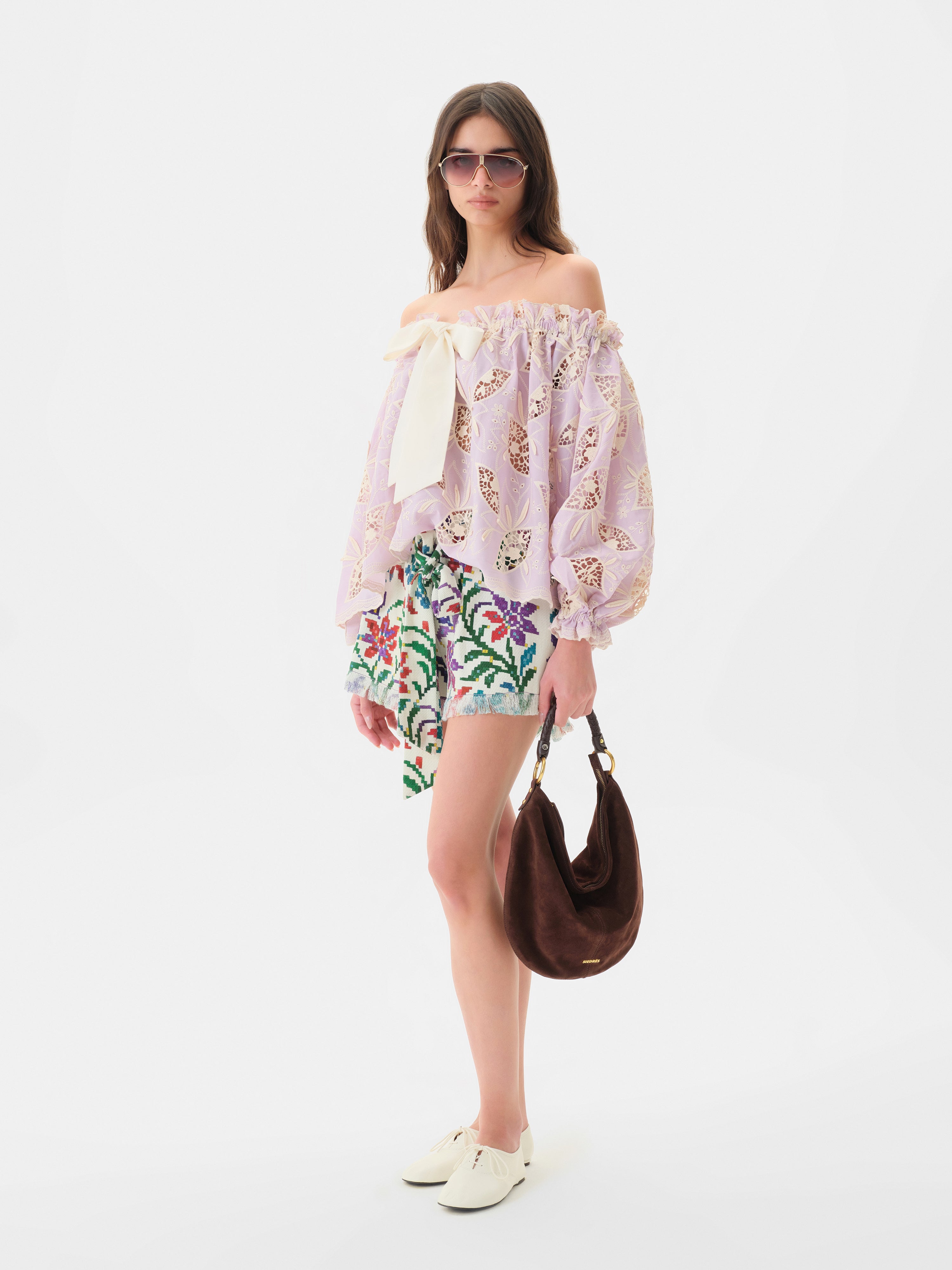 SHOL - Floral print shorts with frayed hem