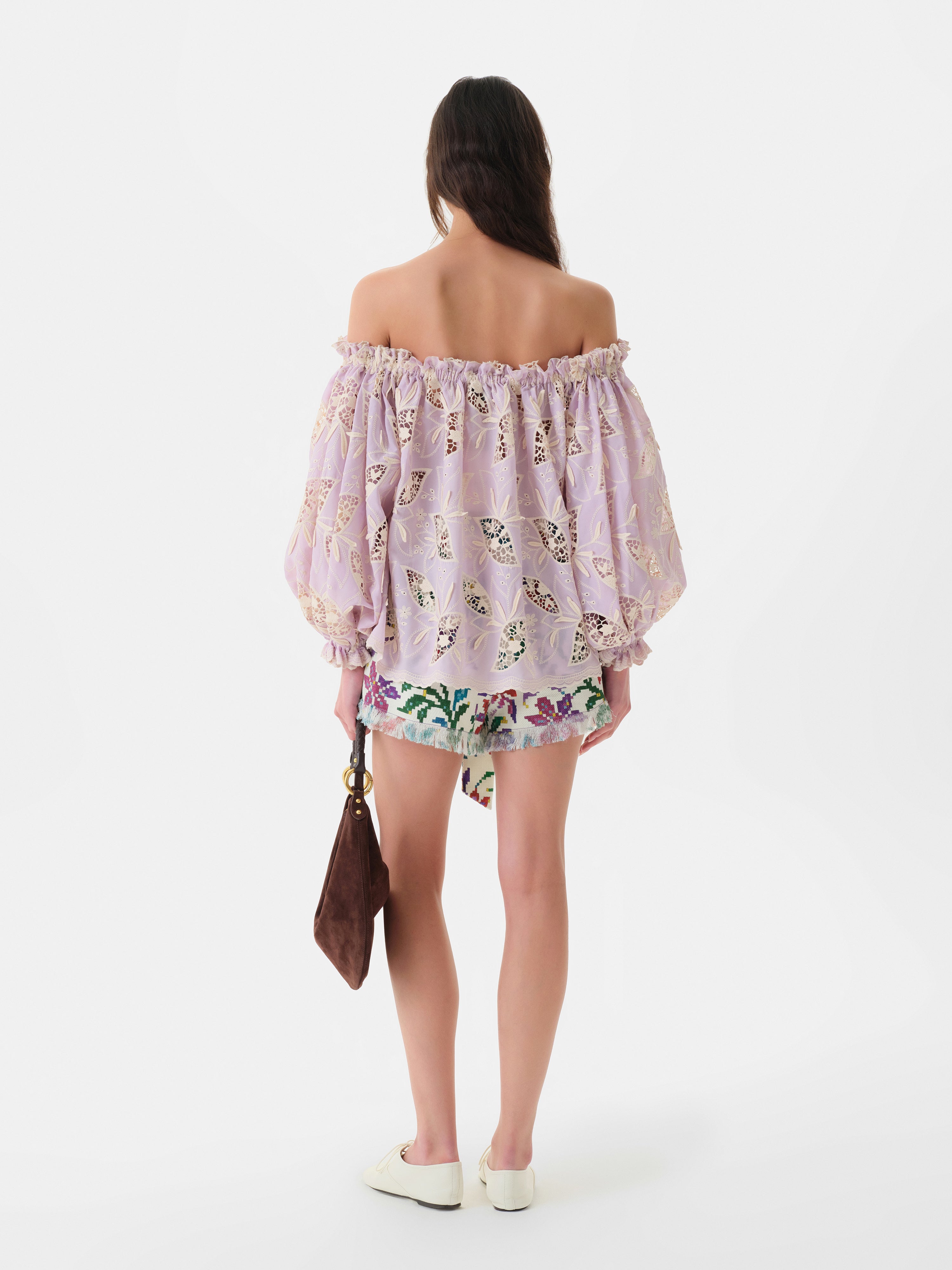 SHOL - Floral print shorts with frayed hem