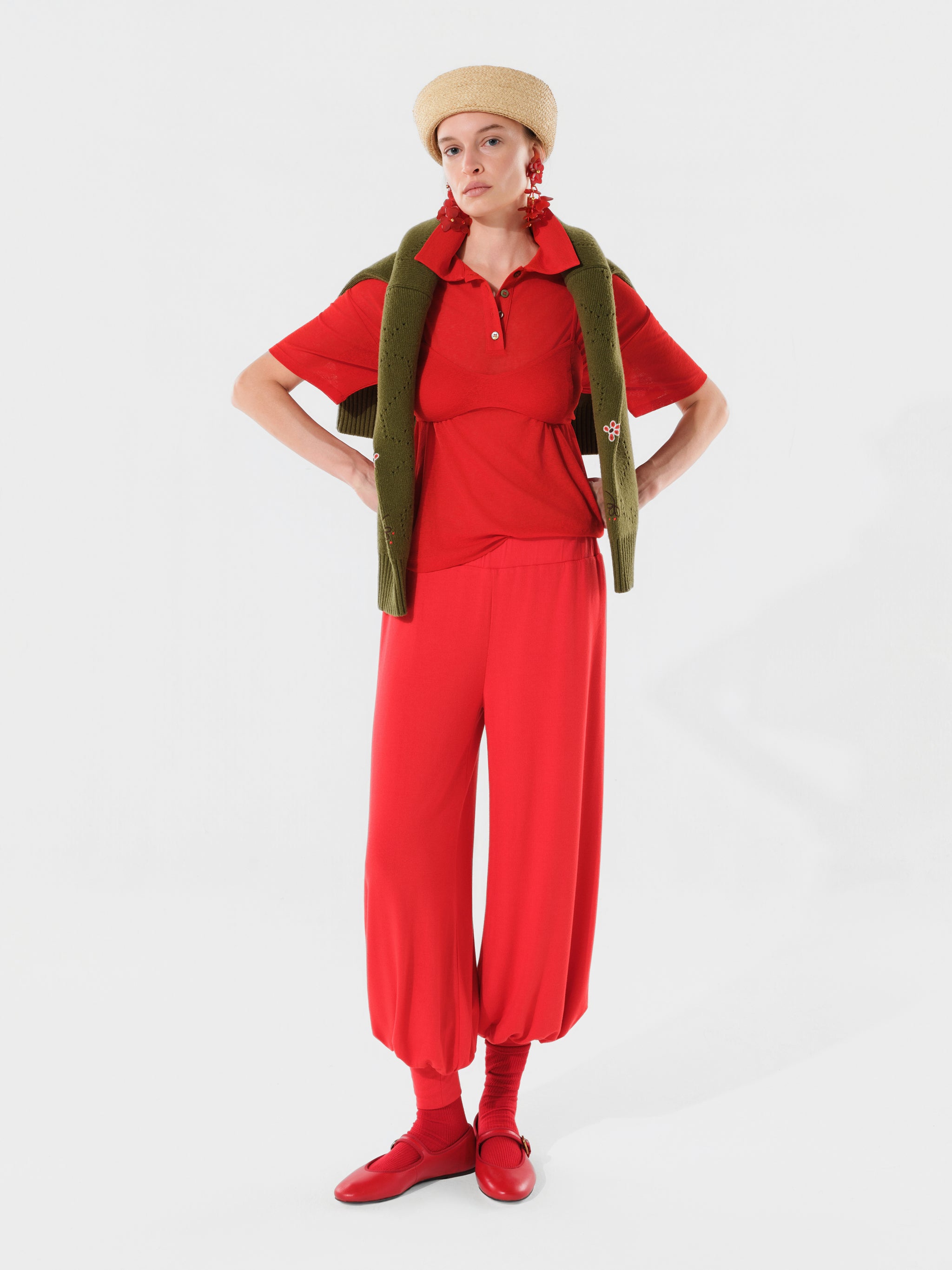 DARINA - Lambswool blend knit tapered pants with rib hem