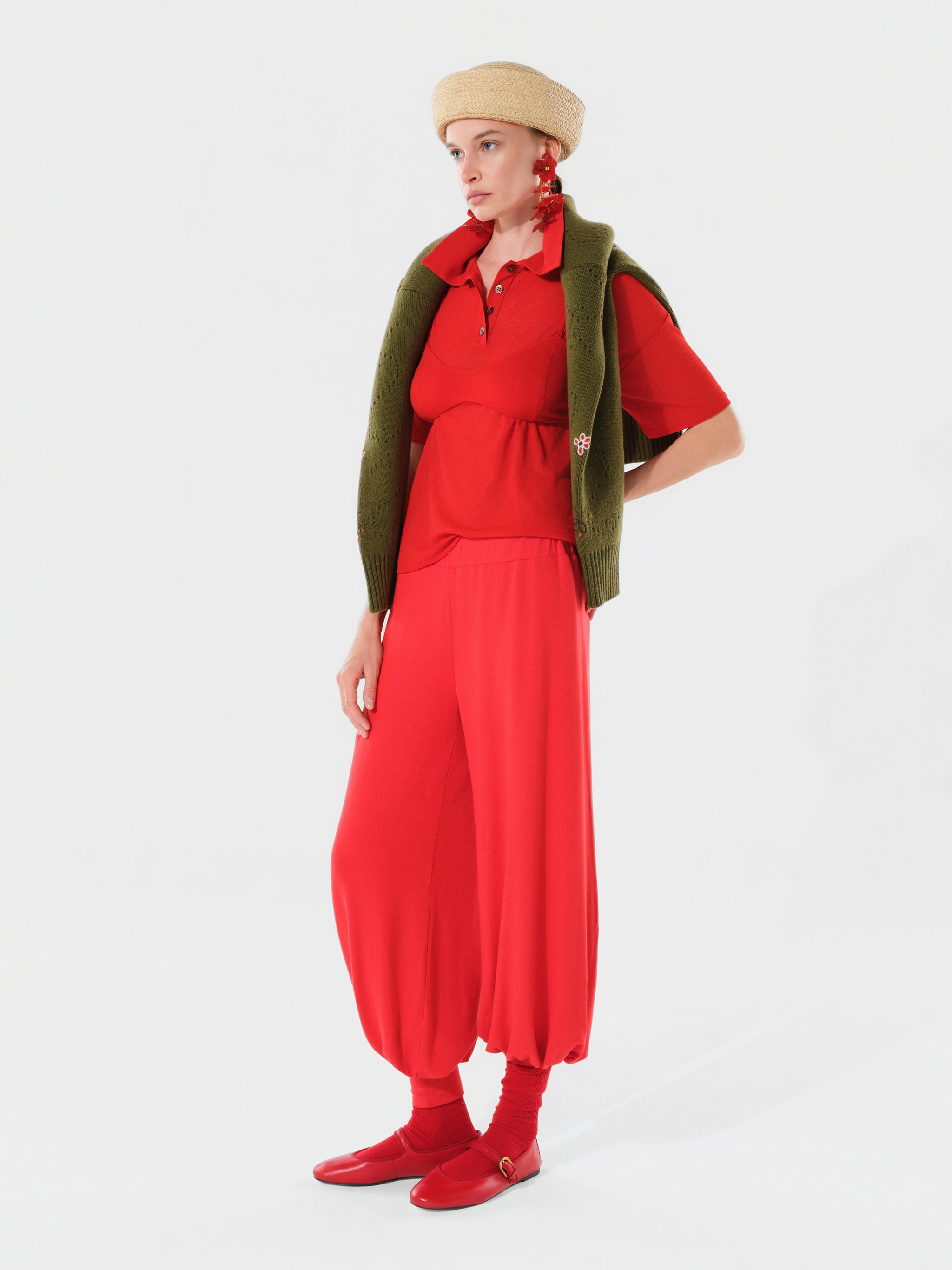 DARINA - Lambswool blend knit tapered pants with rib hem