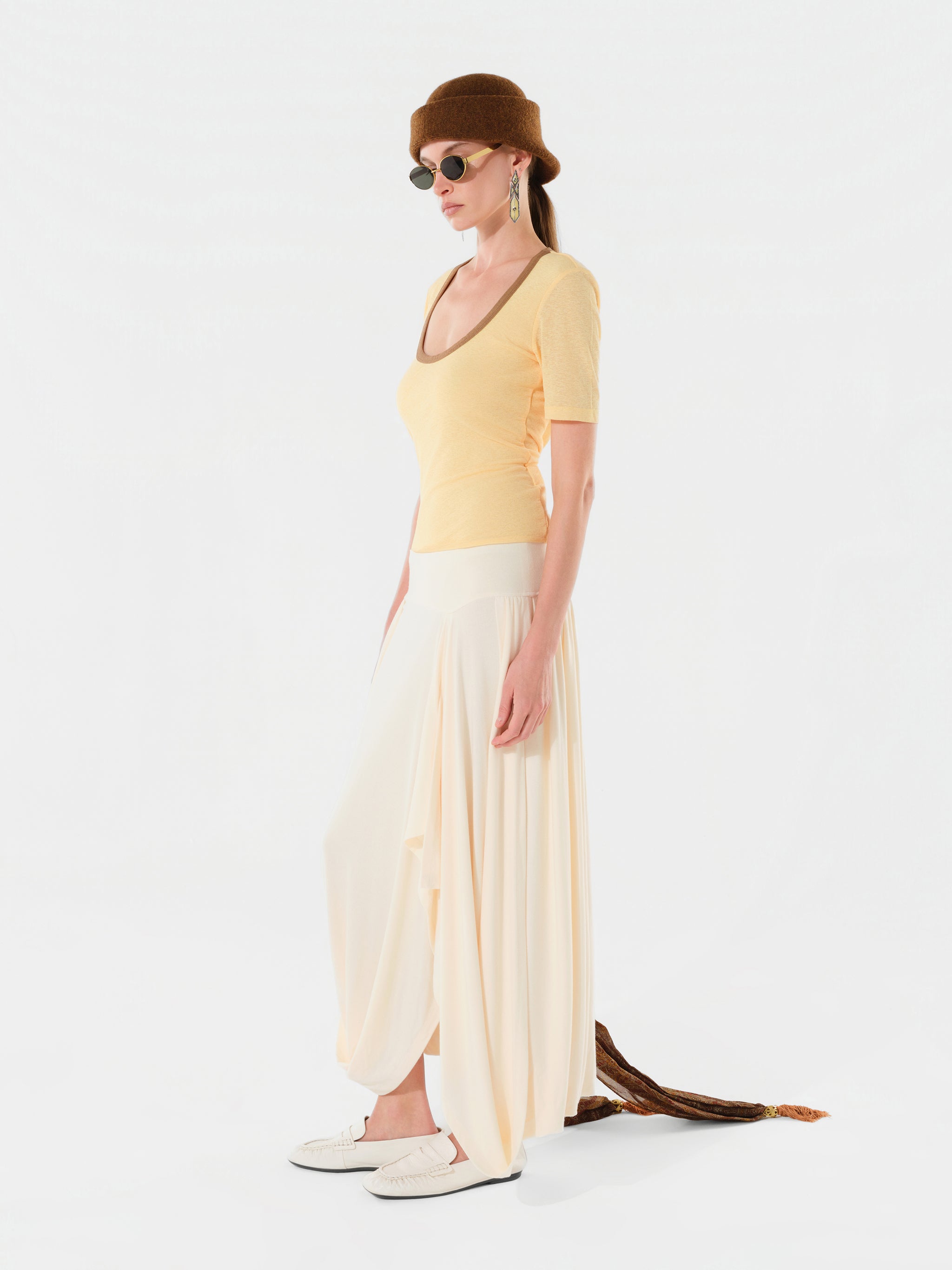 JULIET - Asymmetric draped knit midi skirt