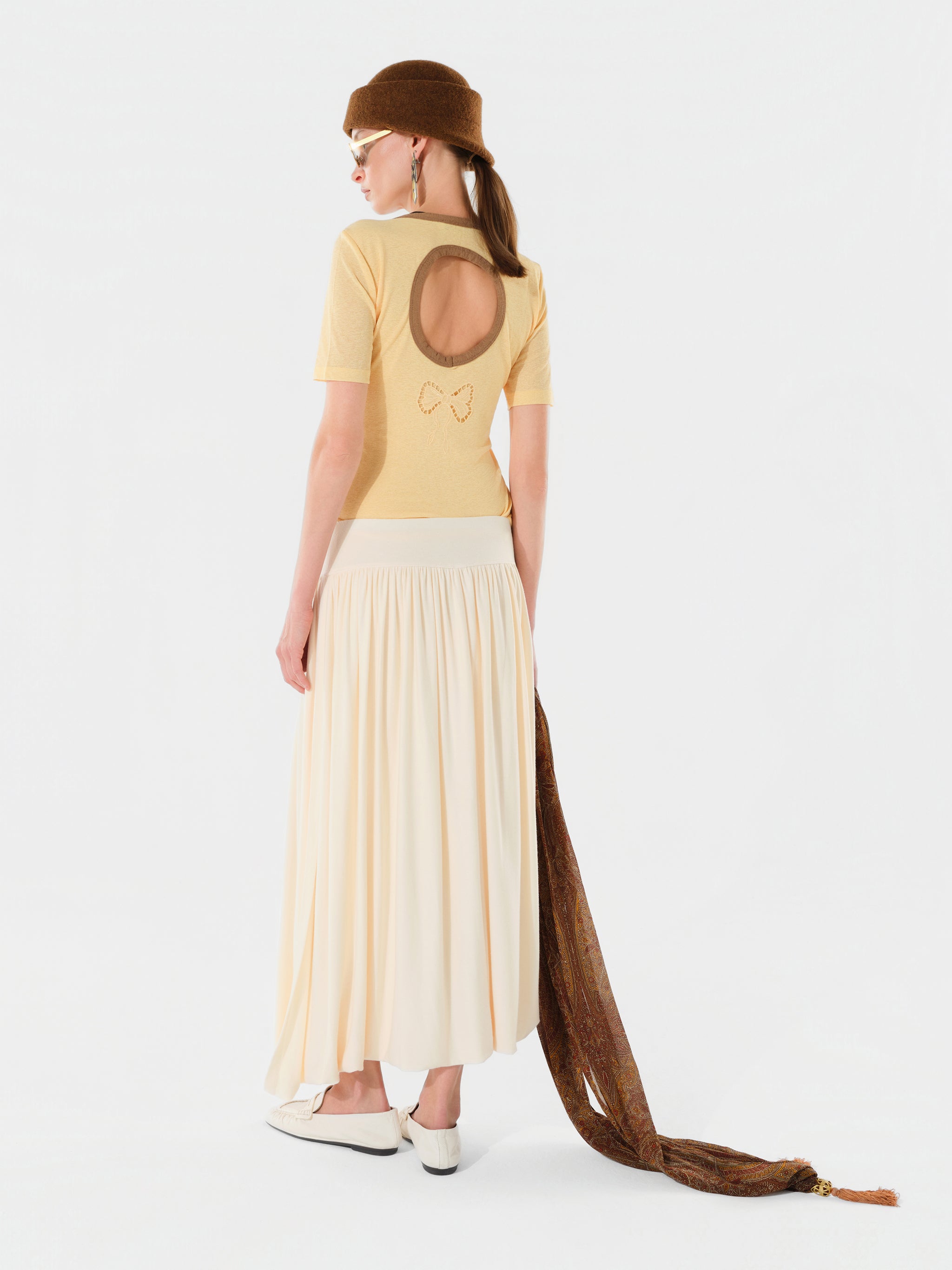 JULIET - Asymmetric draped knit midi skirt