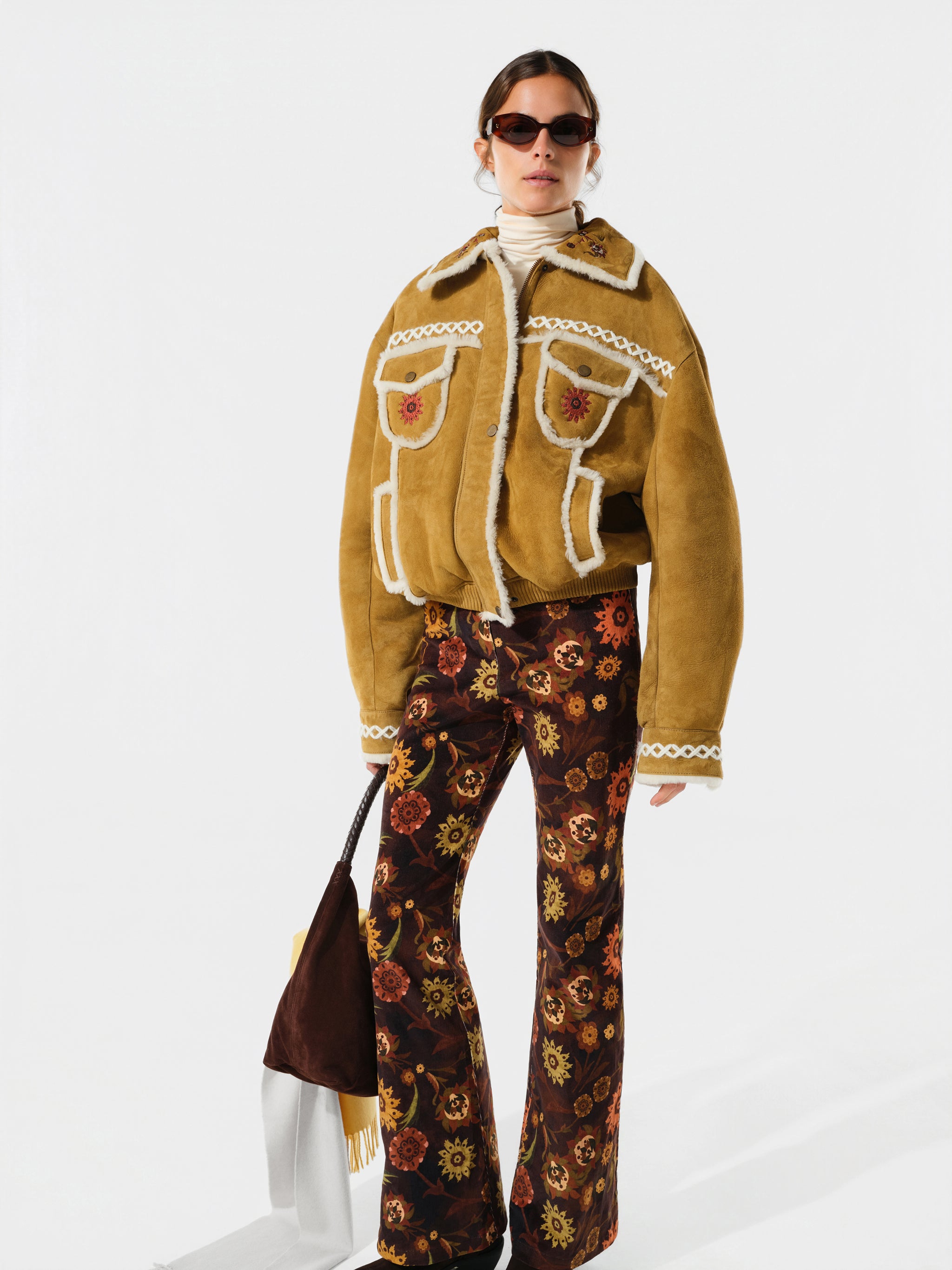 ISLA - Printed velvet flared pants