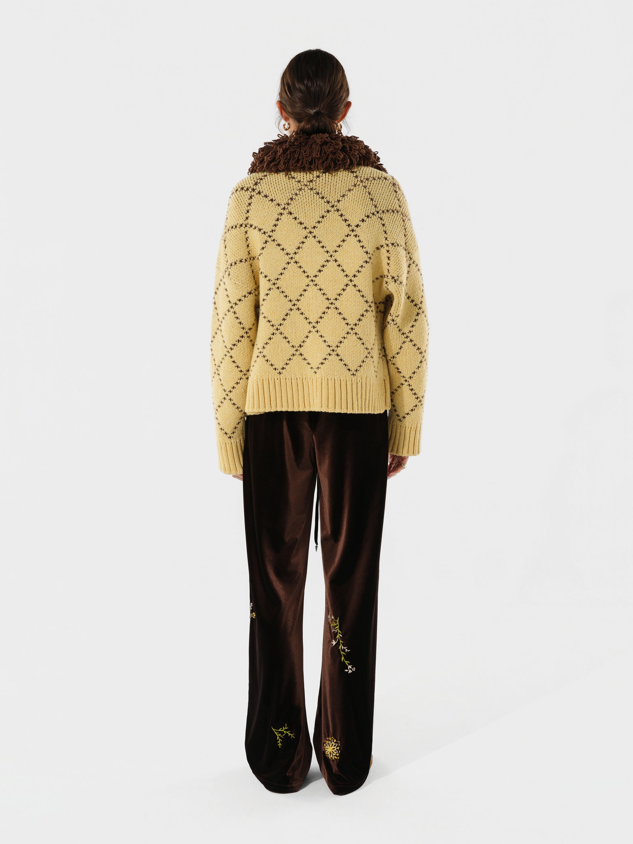 OLLIE - Oversized chunky knit cardigan with textured yarn collar